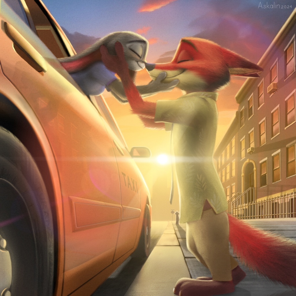 Don't be bored without me ^-^ - Zootopia, Andrejskalin, Nick wilde, Judy hopps, Nick and Judy, Parting, Auto, Taxi, Art, Furry, VKontakte (link)