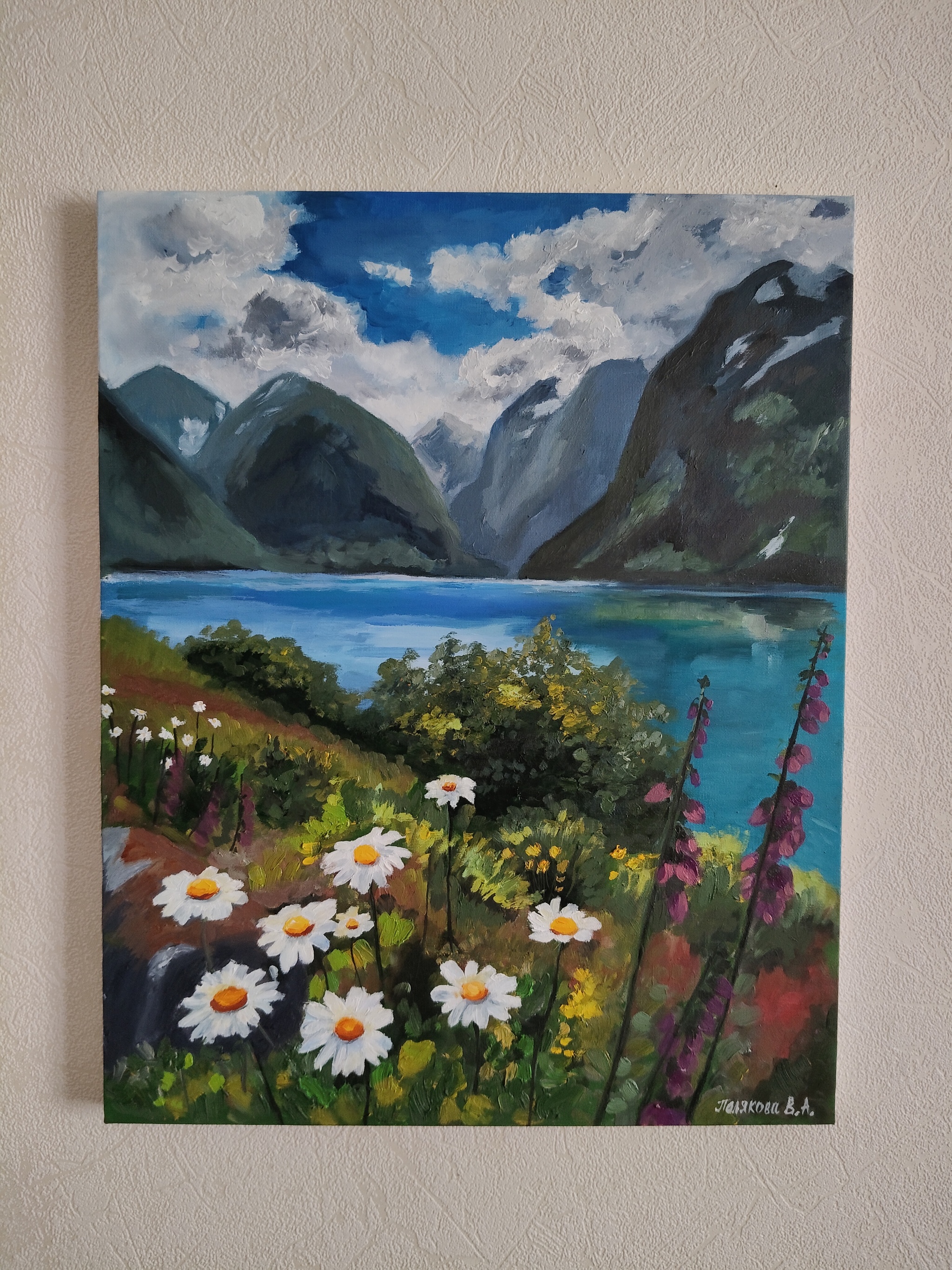 Daisies) Oil paints, canvas 40x50 - My, Painting, Artist, The mountains, Chamomile, Art, Landscape, Longpost