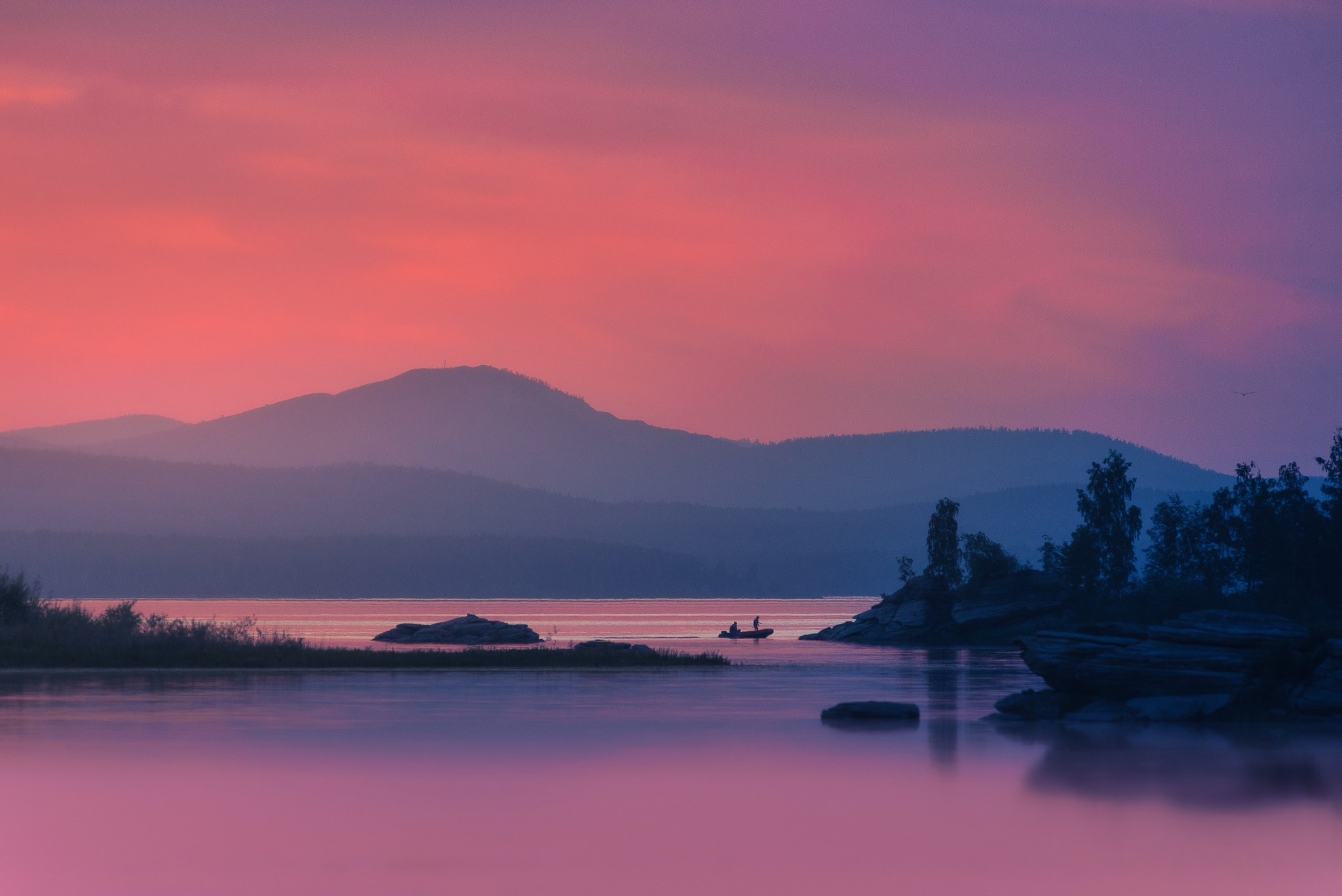 Sunset on Argazi - My, Argazi, Southern Urals, Landscape, Fishing, Sunset, Chelyabinsk region, The photo