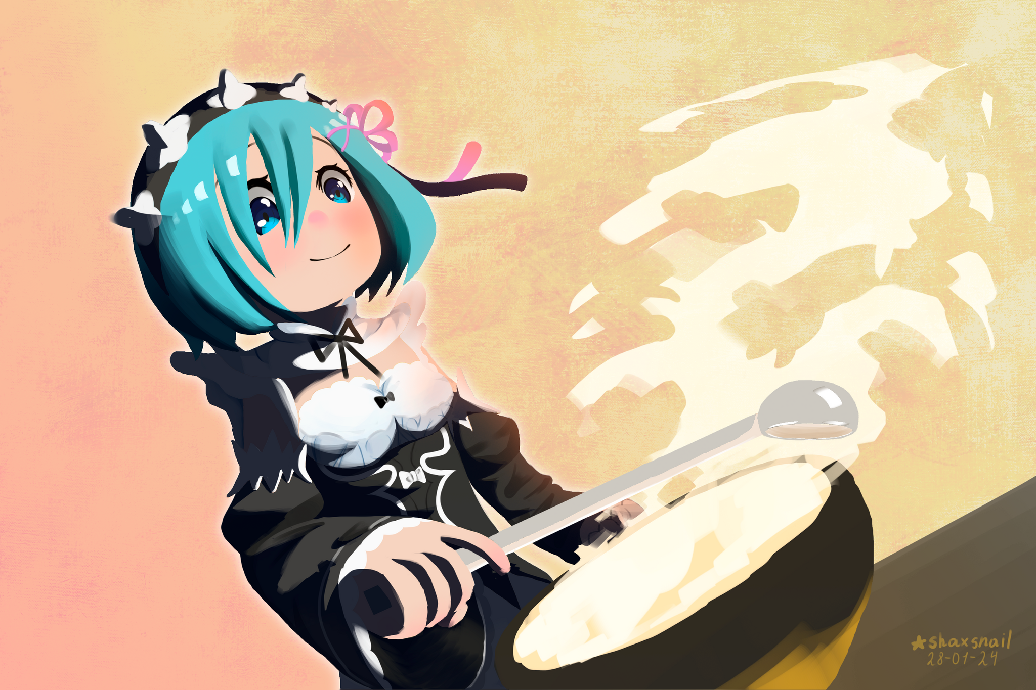 Rem - Art, Rem (Re: Zero Kara), Anime art, Anime, Housemaid, Campfire cooking