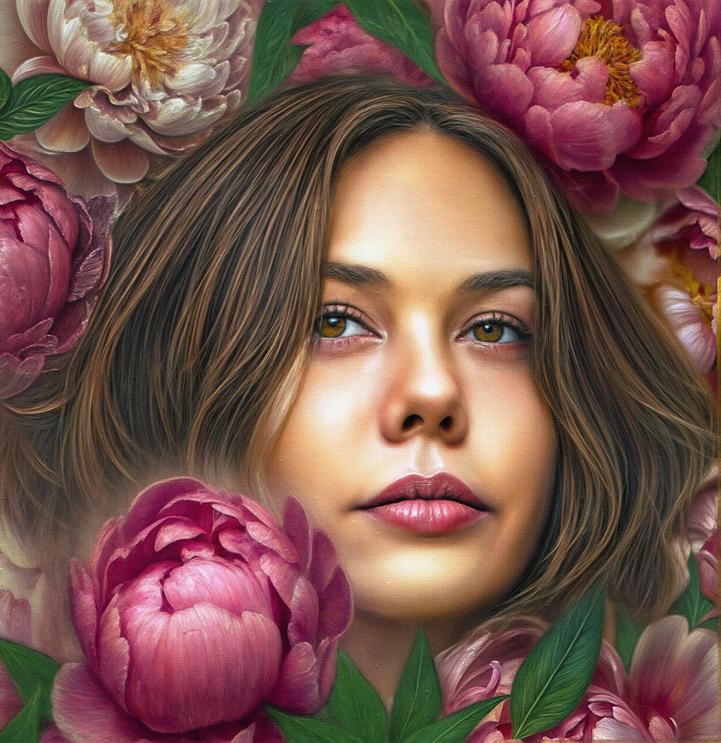 Sniff sniff... - My, Neural network art, Olz777, Girls, Nostrils, Peonies