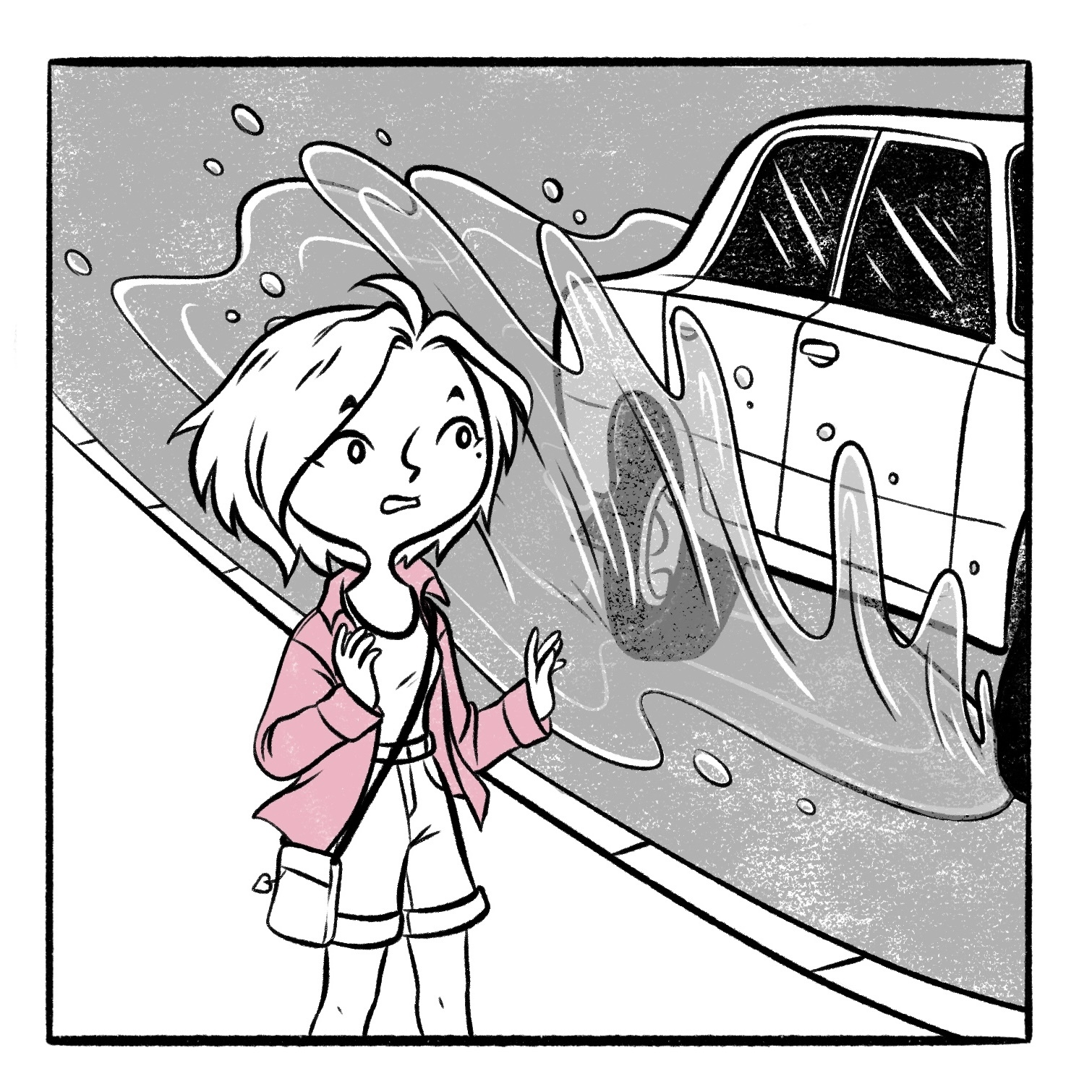 Puddle - My, Comics, Art, Author's comic, Puddle, A pedestrian, Troubles, Rain, Longpost