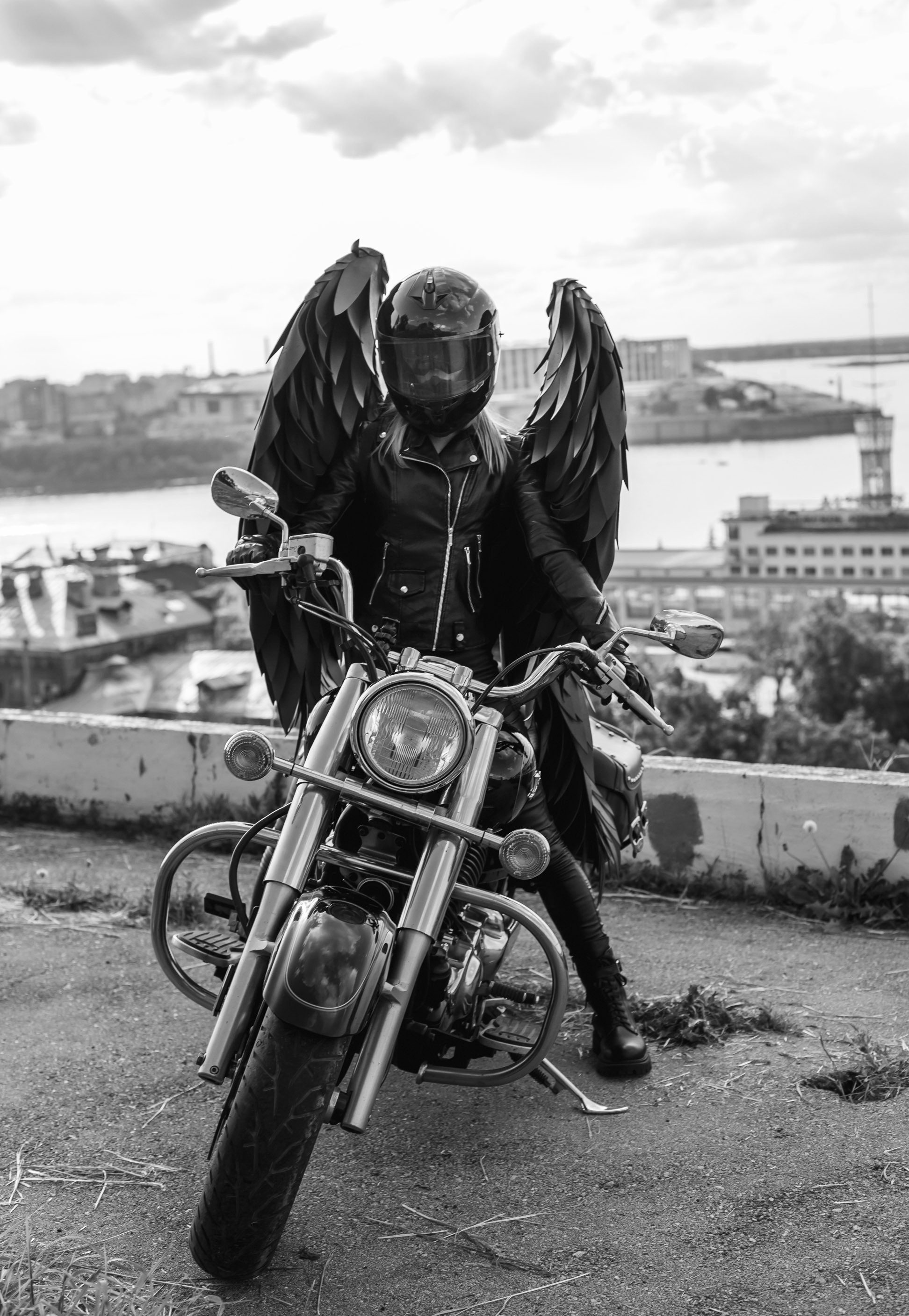 Something gothic and dark... - My, Motorcyclists, Moto, Biker Riding, Girls, PHOTOSESSION, Gloomy, Wings, Angel of Death, Longpost