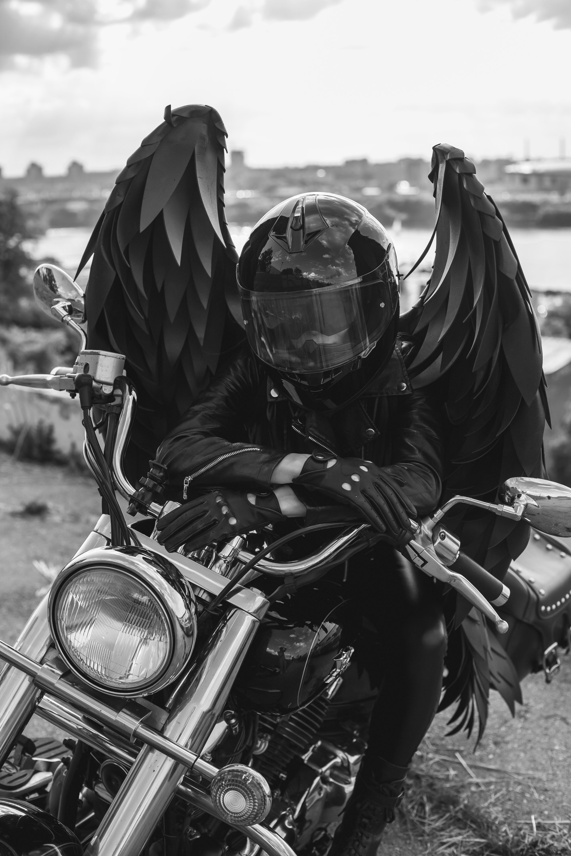 Something gothic and dark... - My, Motorcyclists, Moto, Biker Riding, Girls, PHOTOSESSION, Gloomy, Wings, Angel of Death, Longpost