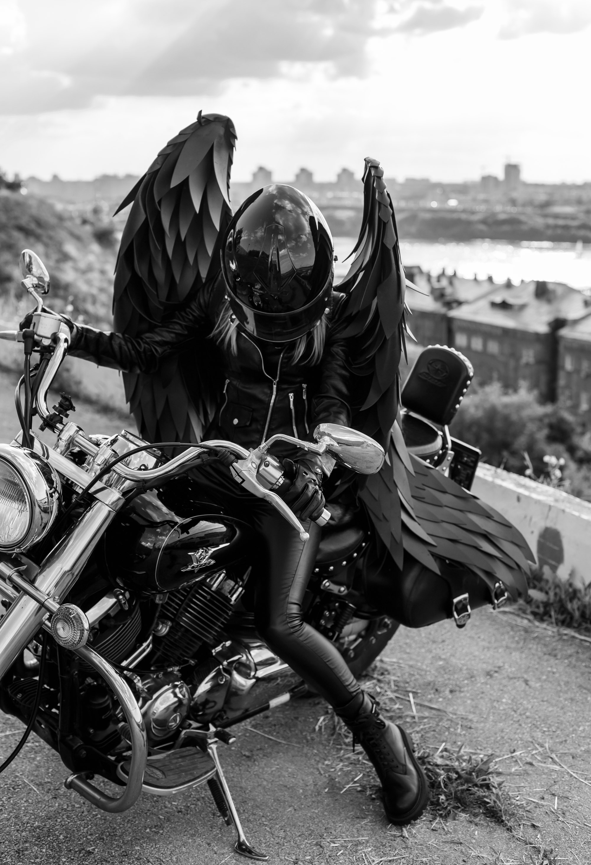 Something gothic and dark... - My, Motorcyclists, Moto, Biker Riding, Girls, PHOTOSESSION, Gloomy, Wings, Angel of Death, Longpost