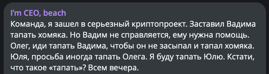 Крипта никогда не поздно - I`m CEO beach, Юмор, Коллеги, Начальство, Работа, Скриншот, Офис, Офисные будни, Криптовалюта, Хомяк