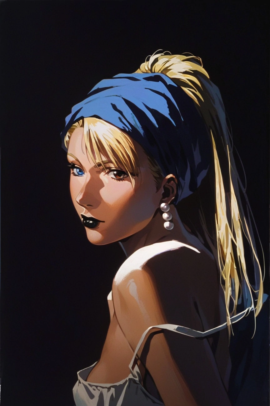 Urumi with an earring - My, Anime, Reference, Art, Cool teacher Onizuka, Women, Oil painting, Heterochromia, Referral, Blonde, Stable diffusion