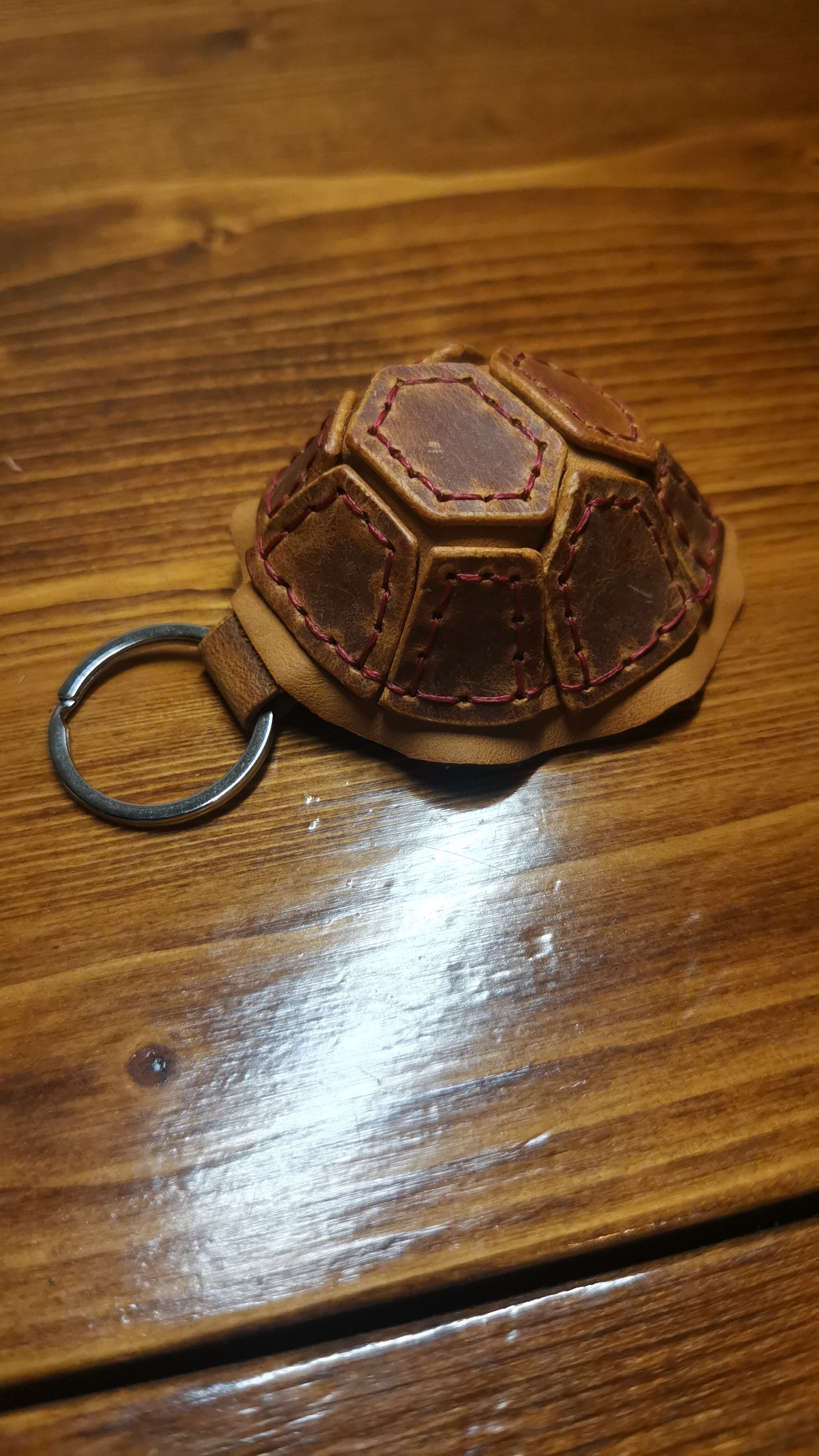 The first leather keychain in the shape of a turtle - Turtle, Natural leather, Keychain, Needlework without process