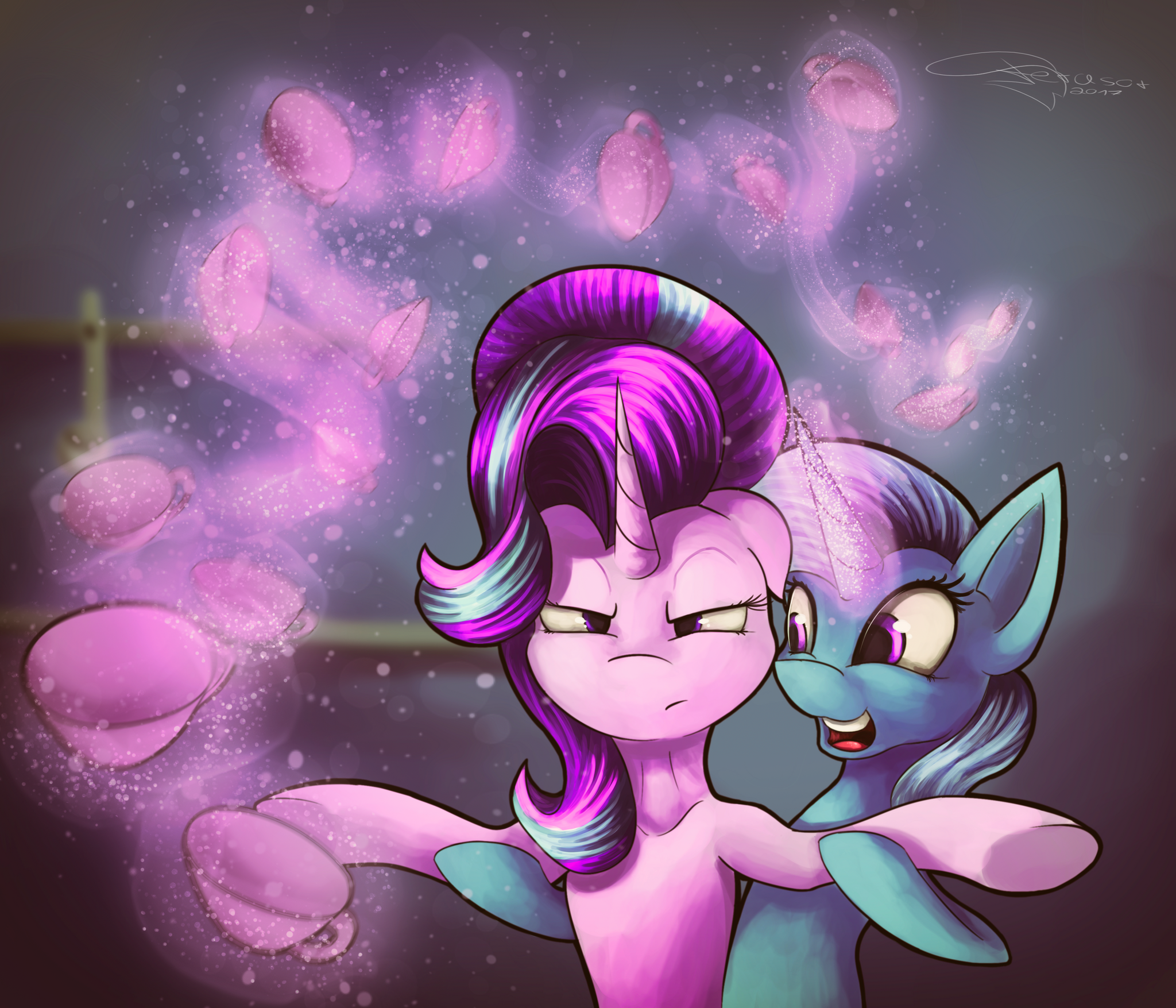 Особая чашечная магия - My Little Pony, PonyArt, Starlight Glimmer, Trixie