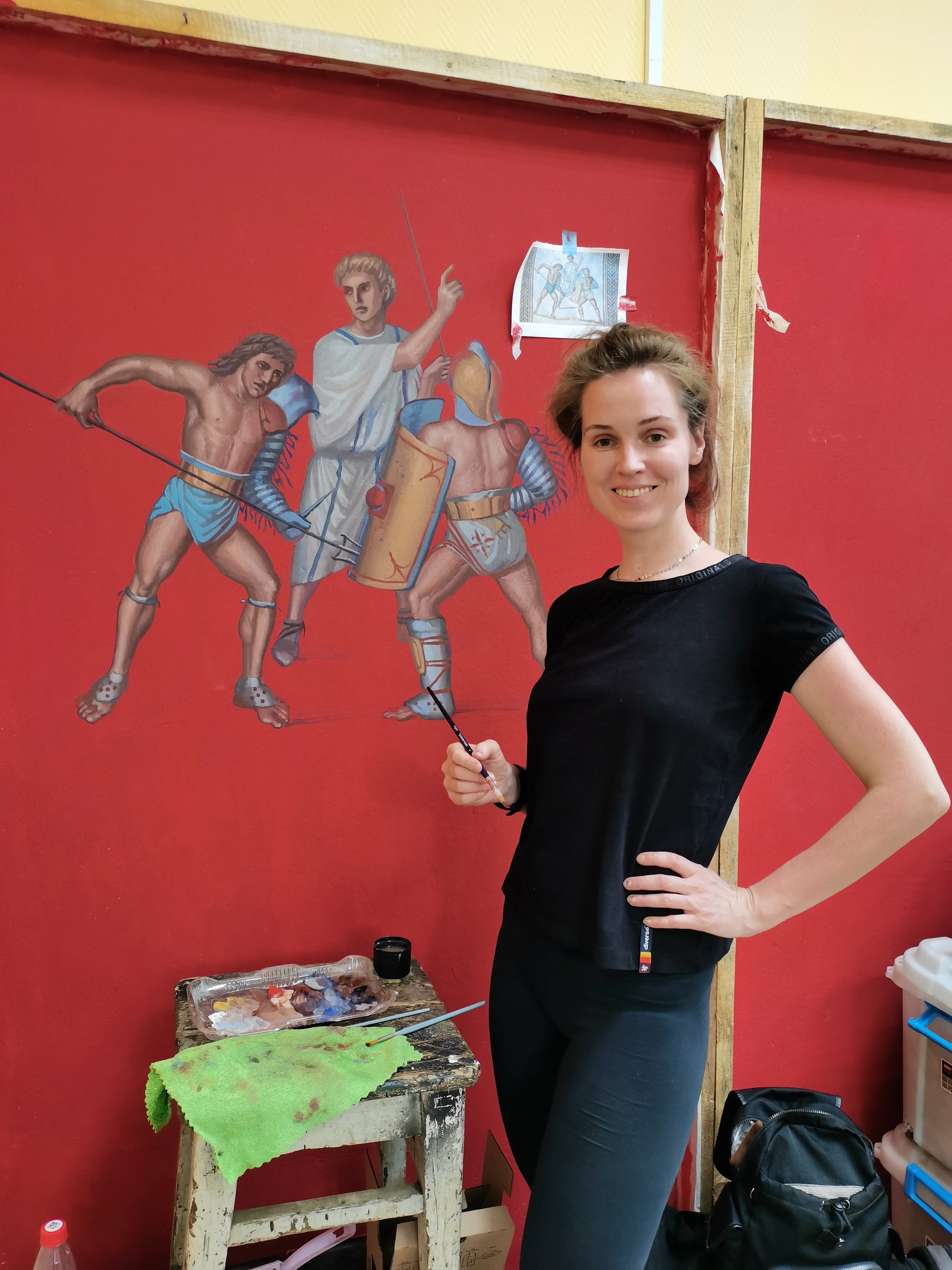 Ludus. Recreating Pompeian frescoes for the Festival of Times and Epochs - My, Traditional art, Rome, Ancient Rome, Gladiator, Fresco, Antiquity, Painting, Artist, Tempera, Longpost