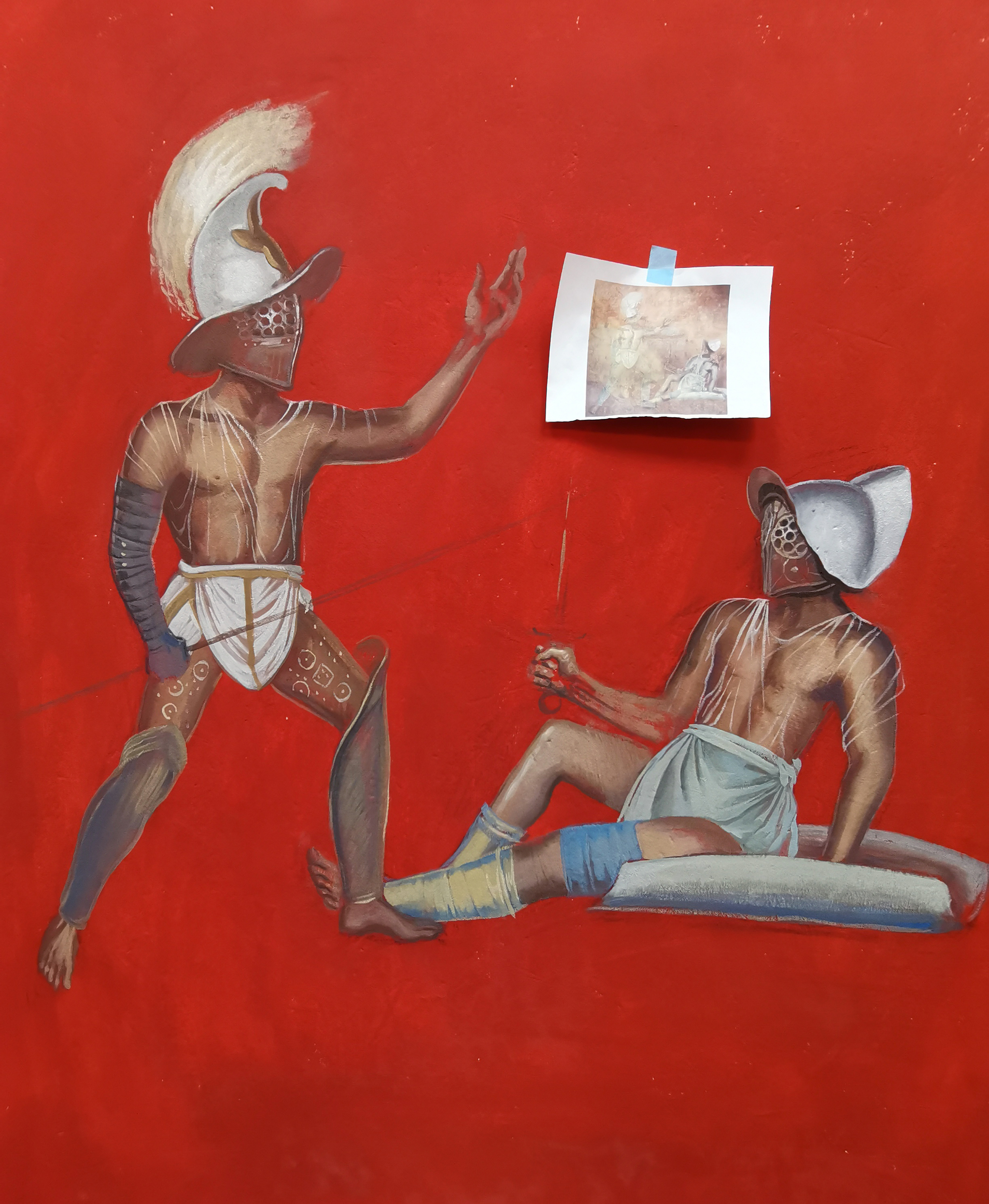 Ludus. Recreating Pompeian frescoes for the Festival of Times and Epochs - My, Traditional art, Rome, Ancient Rome, Gladiator, Fresco, Antiquity, Painting, Artist, Tempera, Longpost
