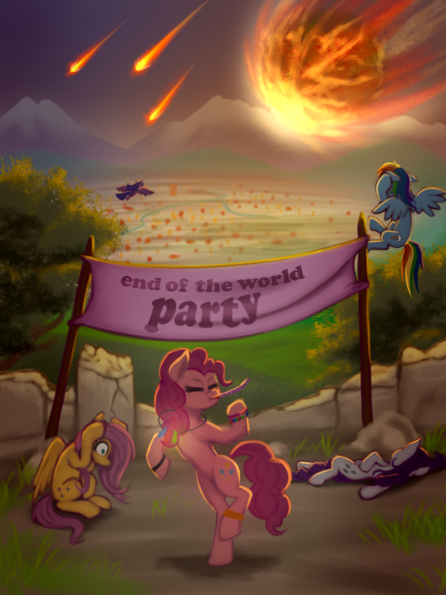 End of the world party - My Little Pony, Fluttershy, Twilight sparkle, Rainbow Dash, Pinkie Pie, Rarity