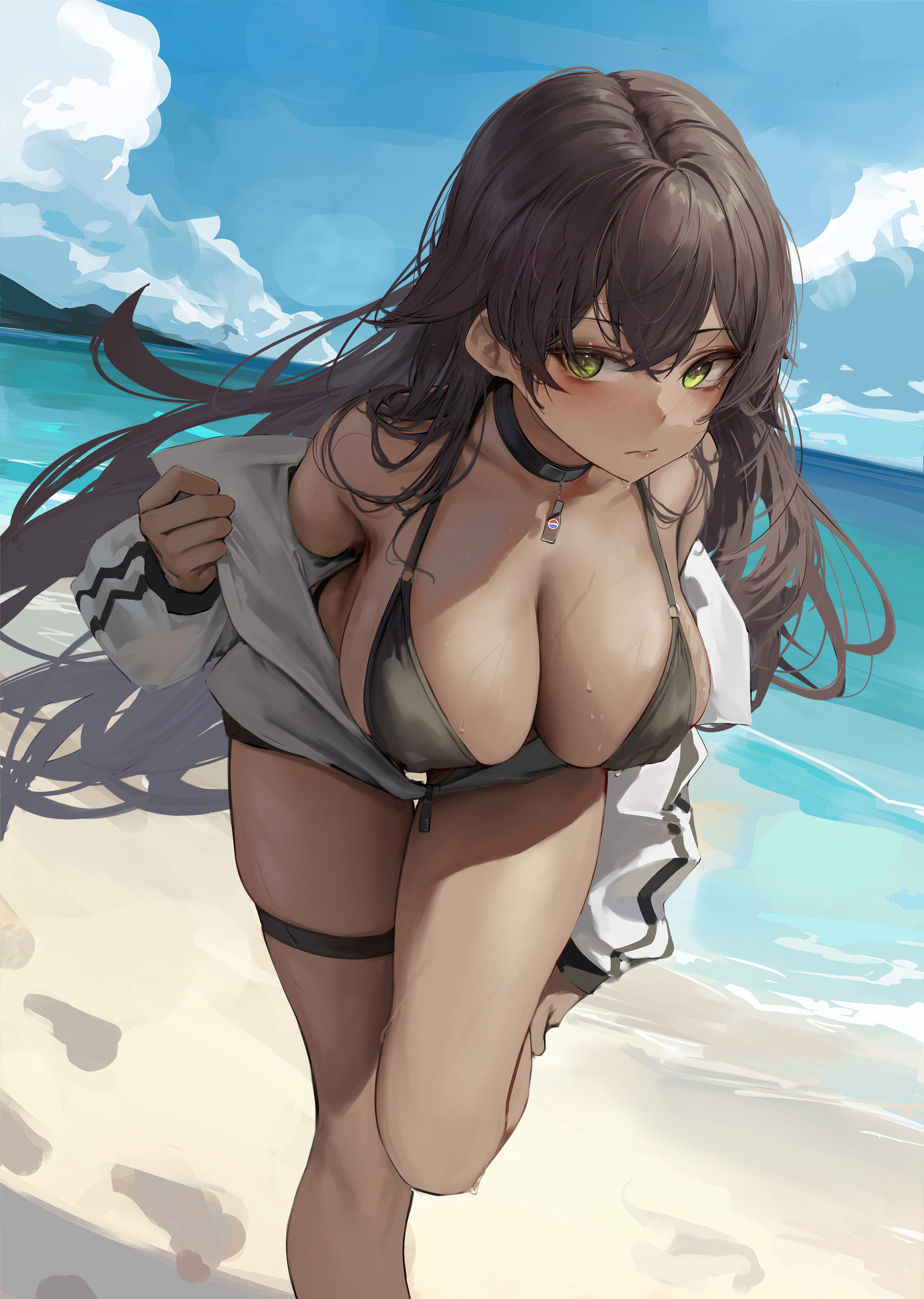 Karin - Anime art, Anime, Girls, Games, Kakudate karin, Blue archive, Swimsuit, Sea, Beach, Leviathan (hikinito0902)