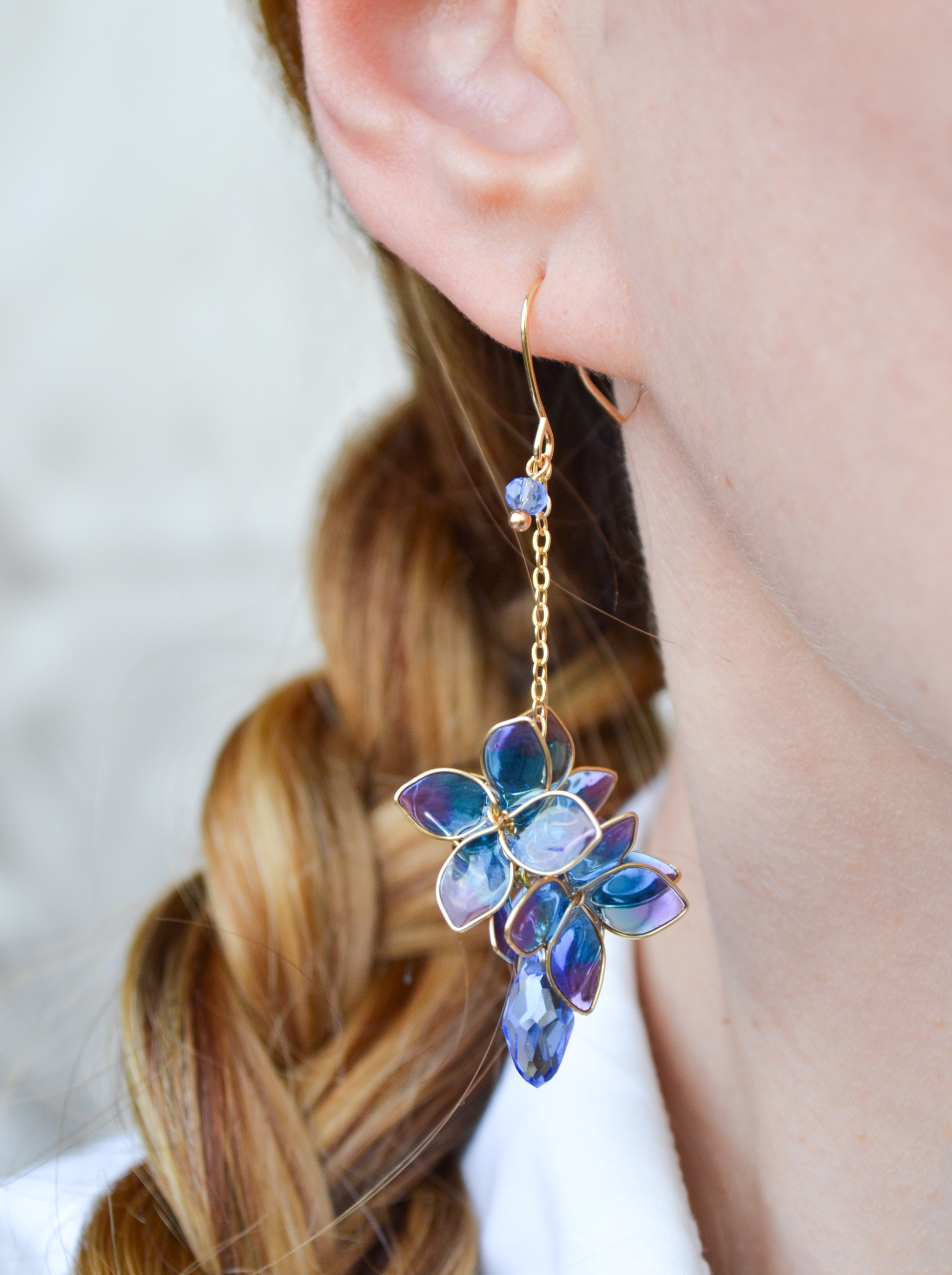 Long earrings with hydrangea flowers - My, Decoration, Handmade, Needlework without process, Earrings, Longpost