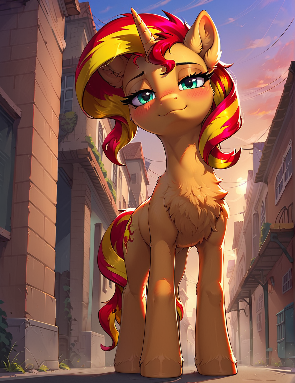 Закатное - Моё, Арты нейросетей, My Little Pony, PonyArt, Sunset Shimmer