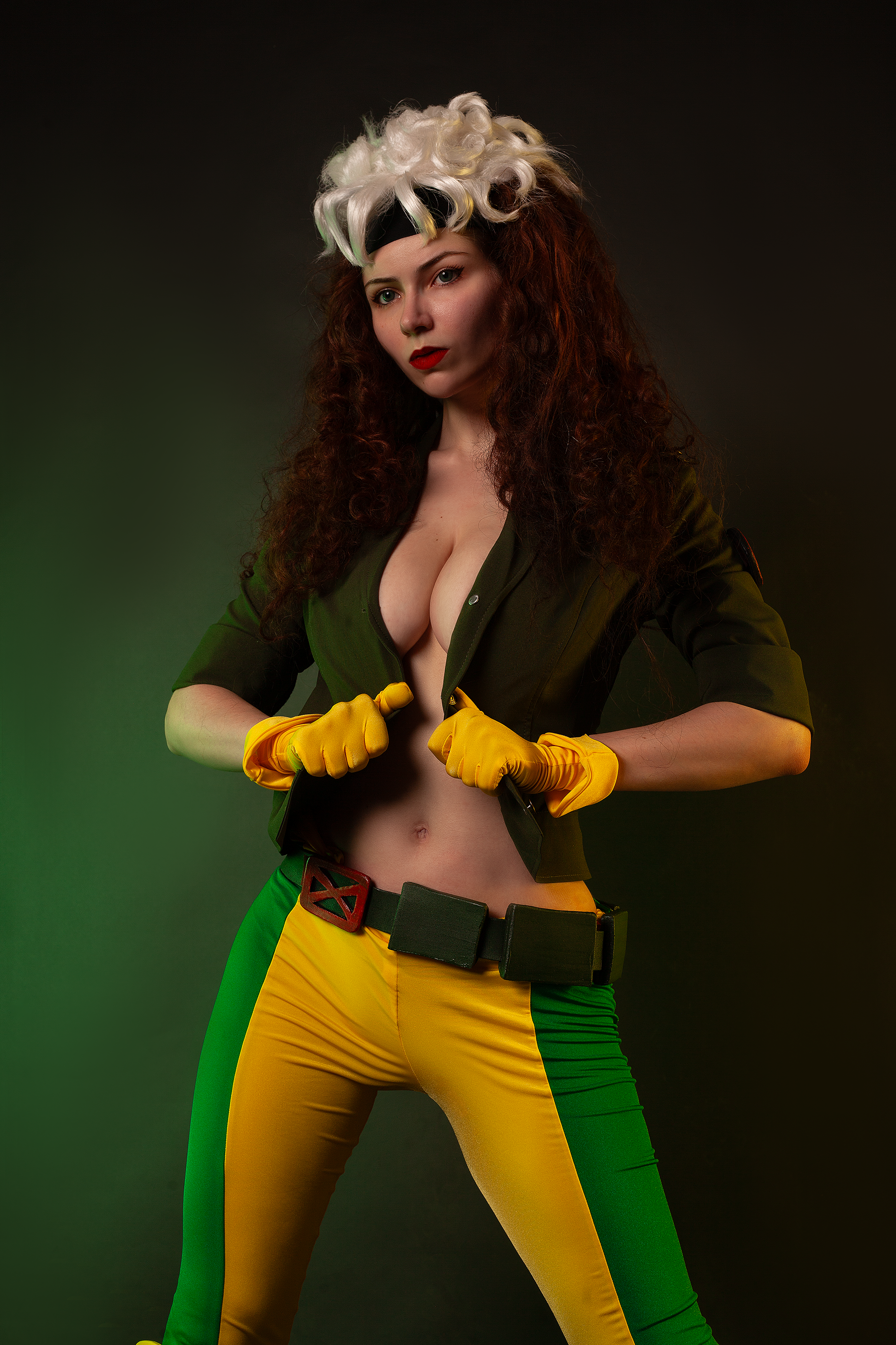 Rogue (Rogue) X-Men by Nancy Novikova - My, Girls, The photo, Cosplay, Boosty, Cosplayers, Neckline, Costume, Marvel, Colorful hair, Superheroes, Longpost