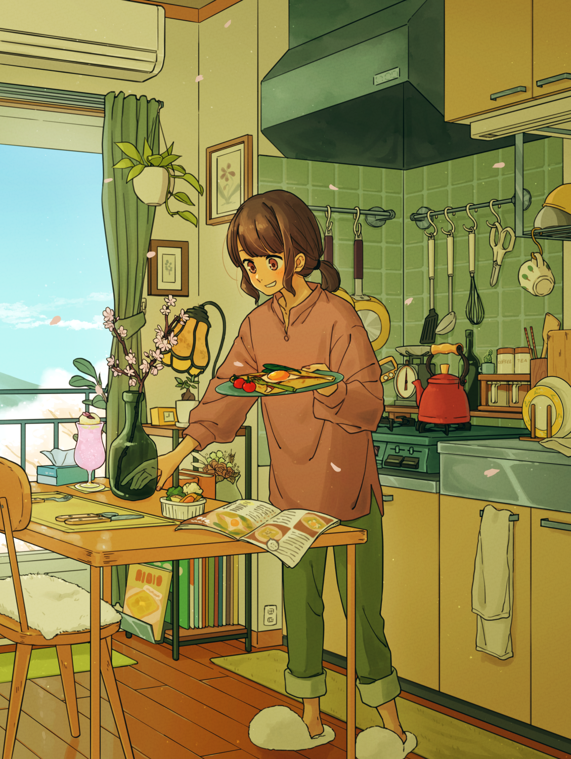 Breakfast - Anime, Anime art, Original character, Girls, Kitchen