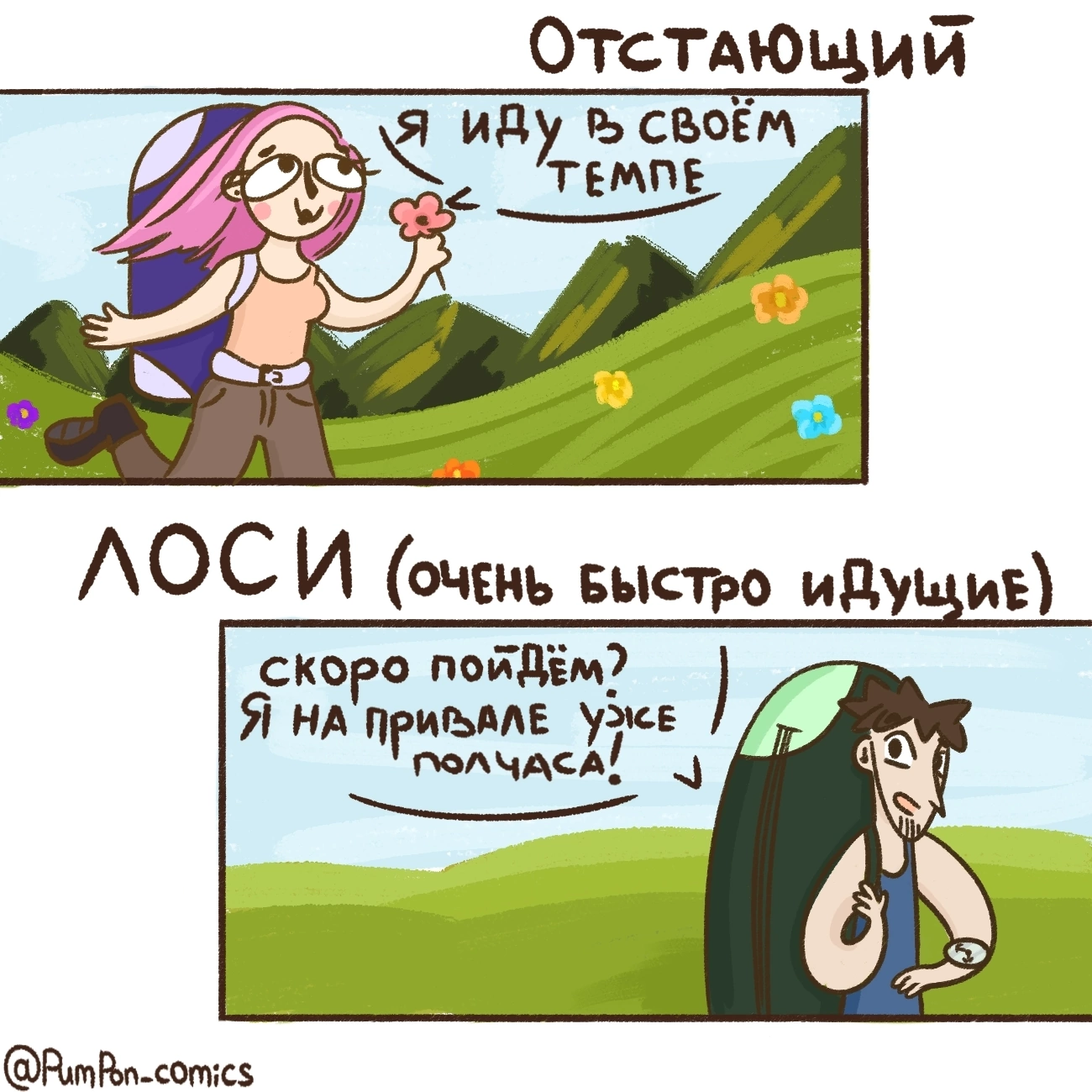 Types of people at a rest stop) Have you found yourself?) - My, Hike, Comics, Art, The mountains, Longpost