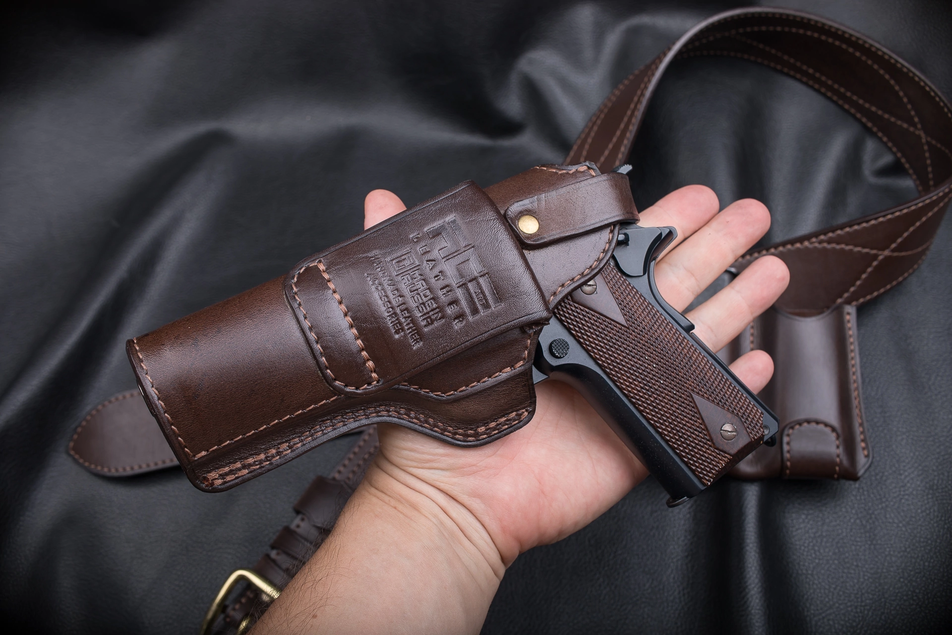 Open Belt Holster for Colt 1911 Pistol - My, With your own hands, Needlework without process, Holster, Colt, Longpost