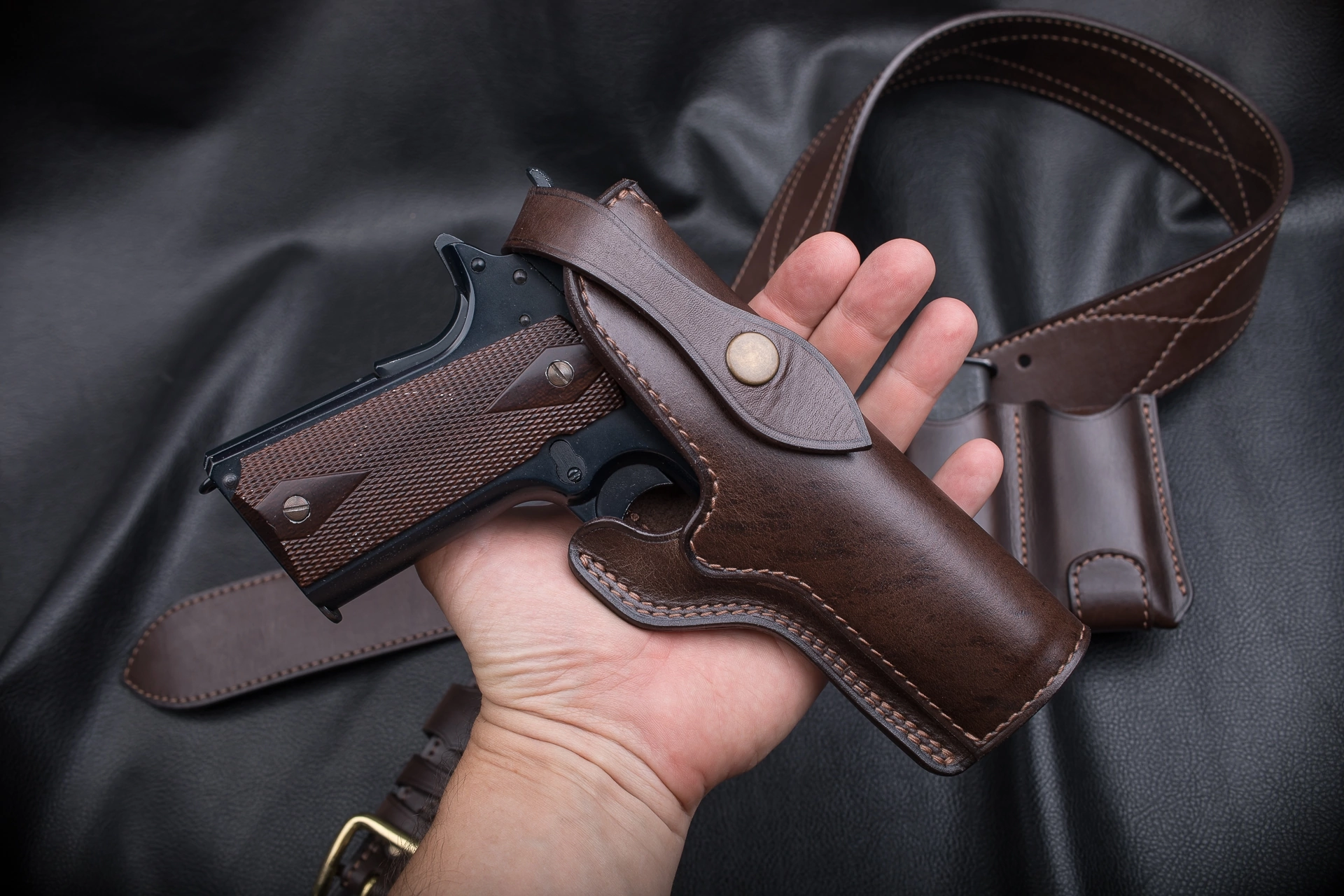 Open Belt Holster for Colt 1911 Pistol - My, With your own hands, Needlework without process, Holster, Colt, Longpost