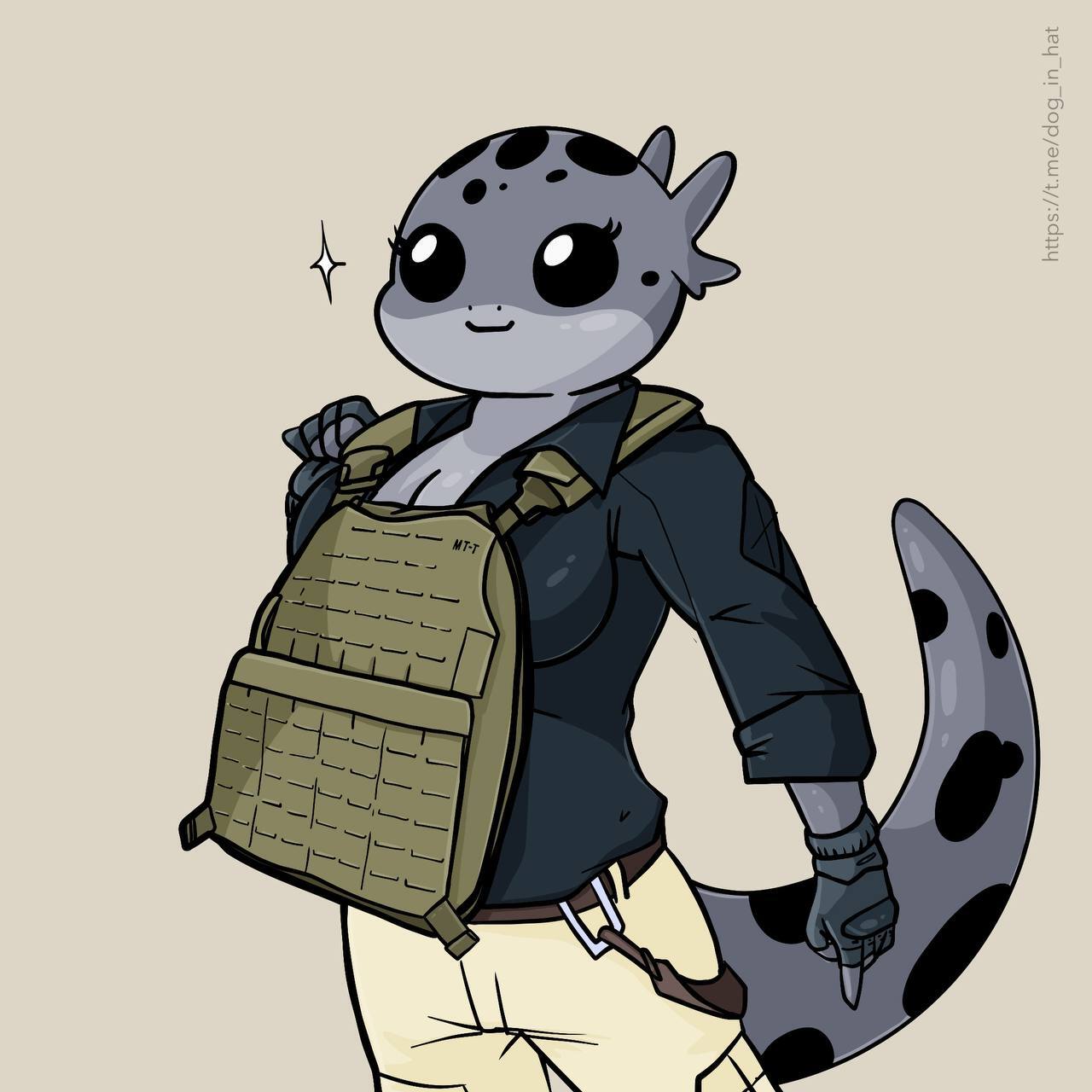 Salamander signed up as a model - My, Illustrations, Drawing, Art, Girls, Salamander, Humanization, Bulletproof vest