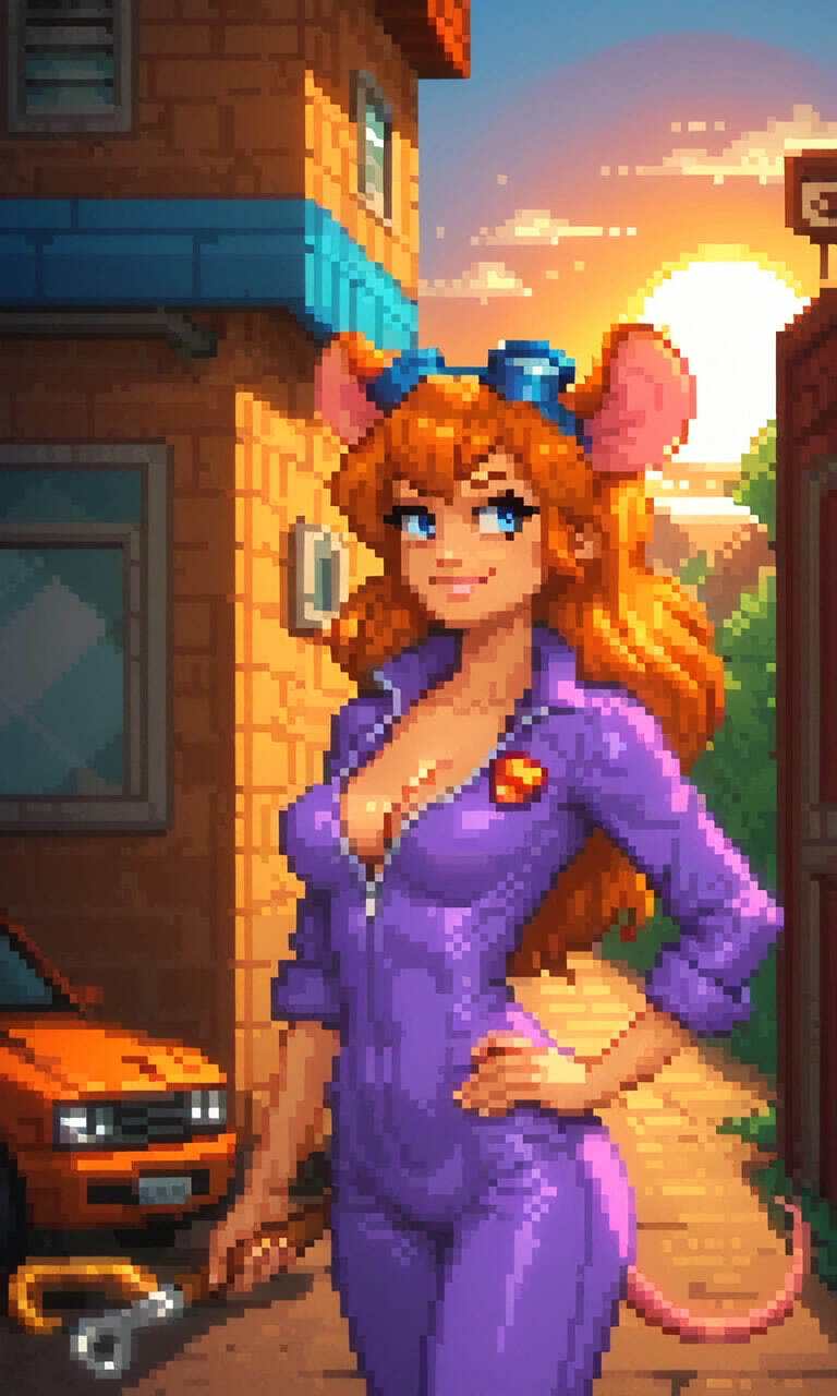 Gadget - pixel art from a neural network - My, Нейронные сети, Neural network art, Artificial Intelligence, Art, Stable diffusion, Fooocus, Desktop wallpaper, Chip and Dale, Gadget hackwrench, Cartoons, Pixel Art, Computer graphics, Longpost