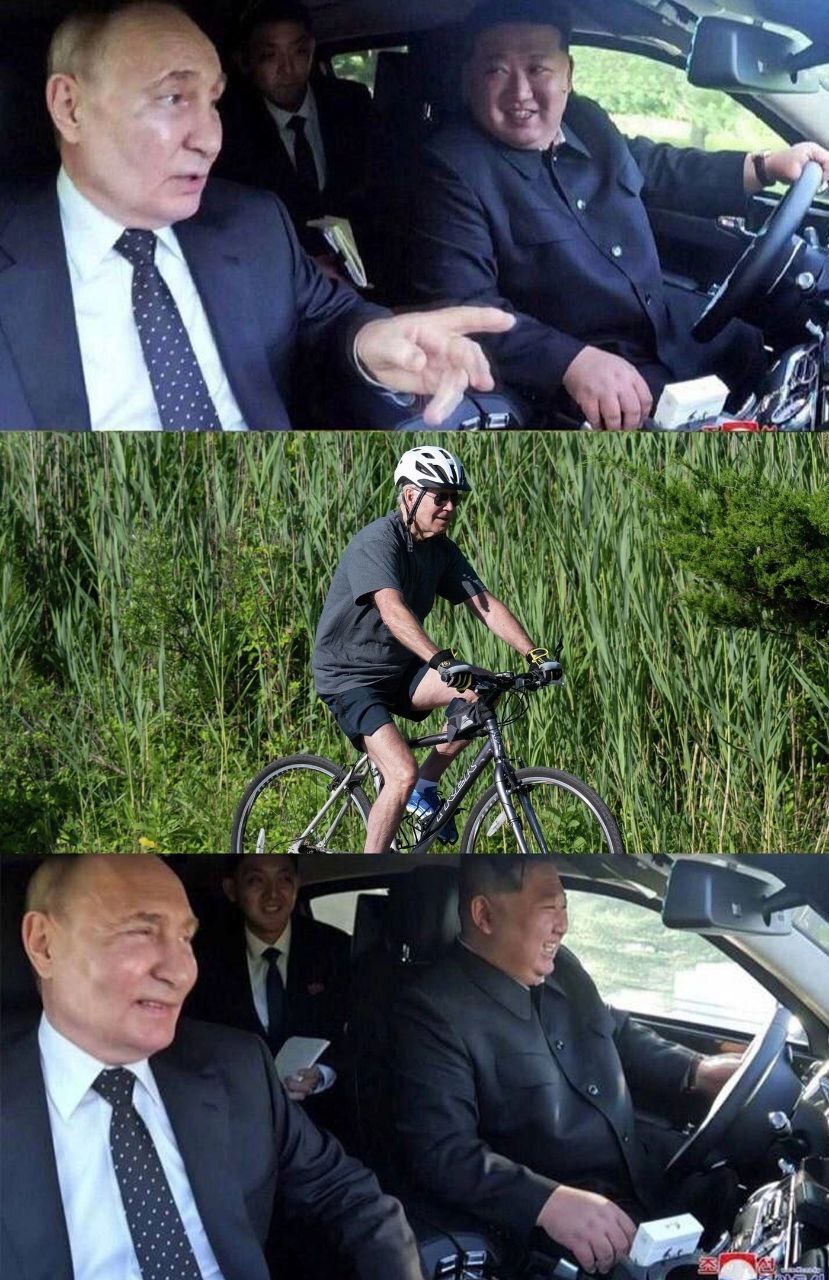 Another meme - Memes, Images, Humor, Kim Chen In, Vladimir Putin, Joe Biden, Aurus, A bike, Politics