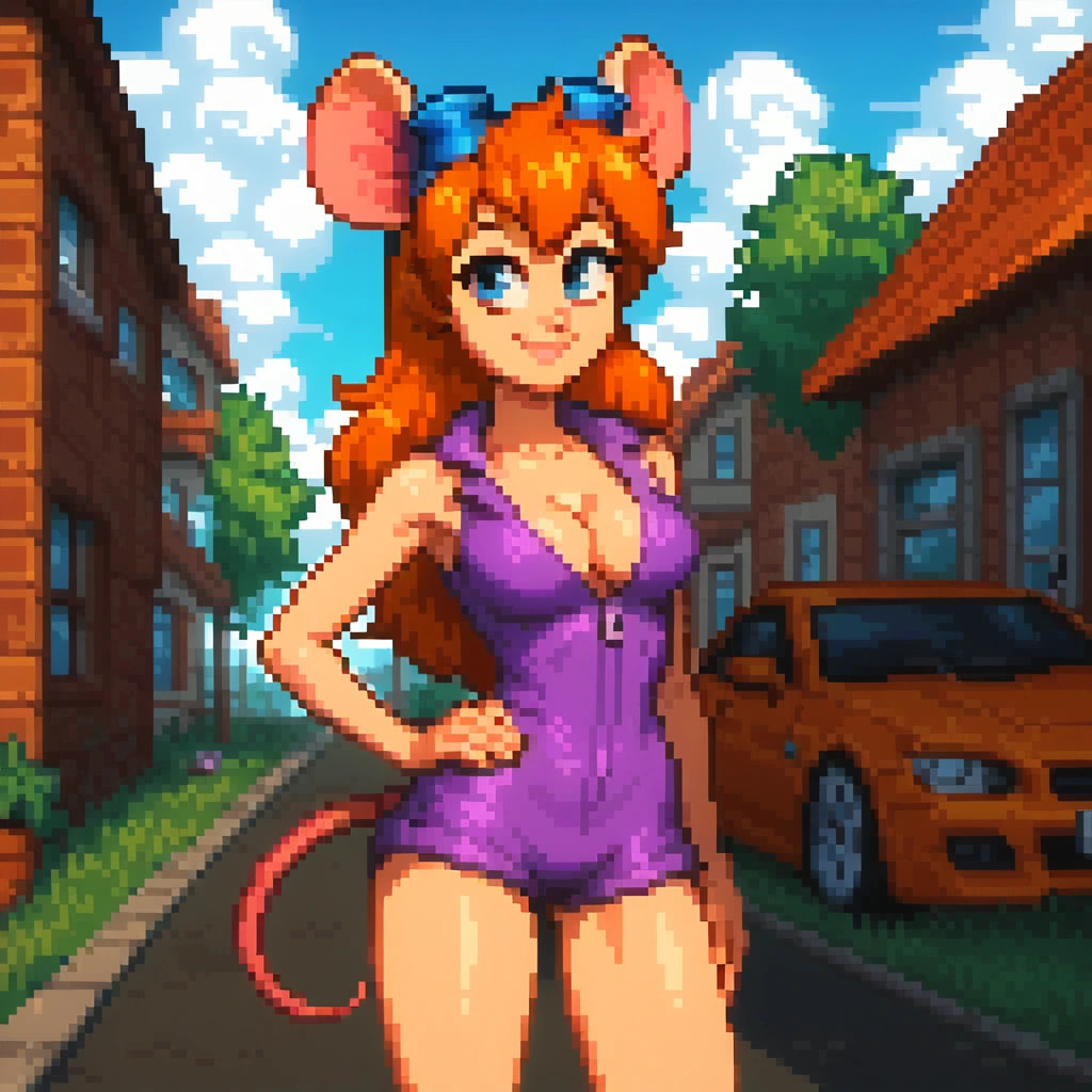 Gadget - pixel art from a neural network - My, Нейронные сети, Neural network art, Artificial Intelligence, Art, Stable diffusion, Fooocus, Desktop wallpaper, Chip and Dale, Gadget hackwrench, Cartoons, Pixel Art, Computer graphics, Longpost