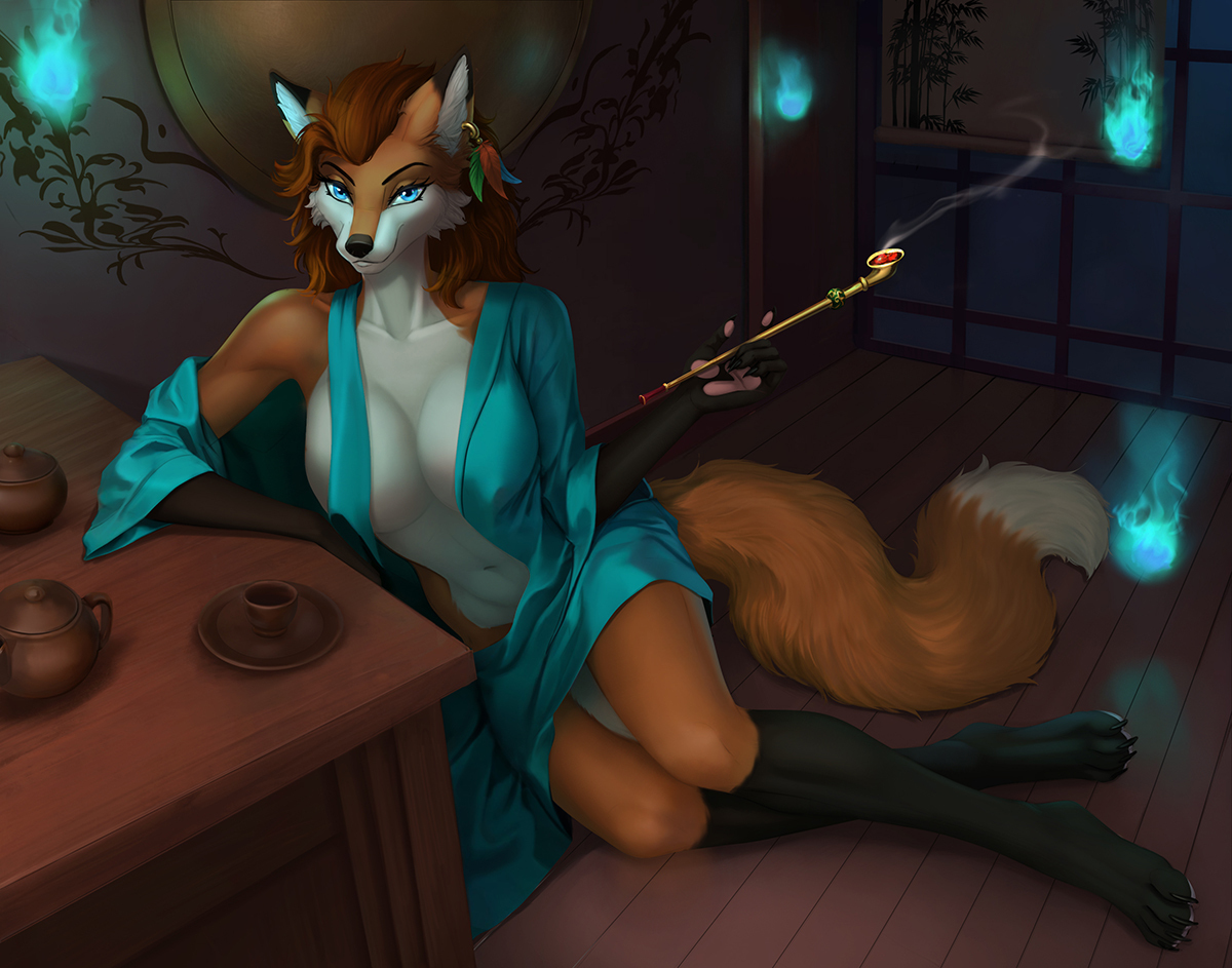 Lights - Furry, Anthro, Art, Furry edge, Furry fox, Elvofirida