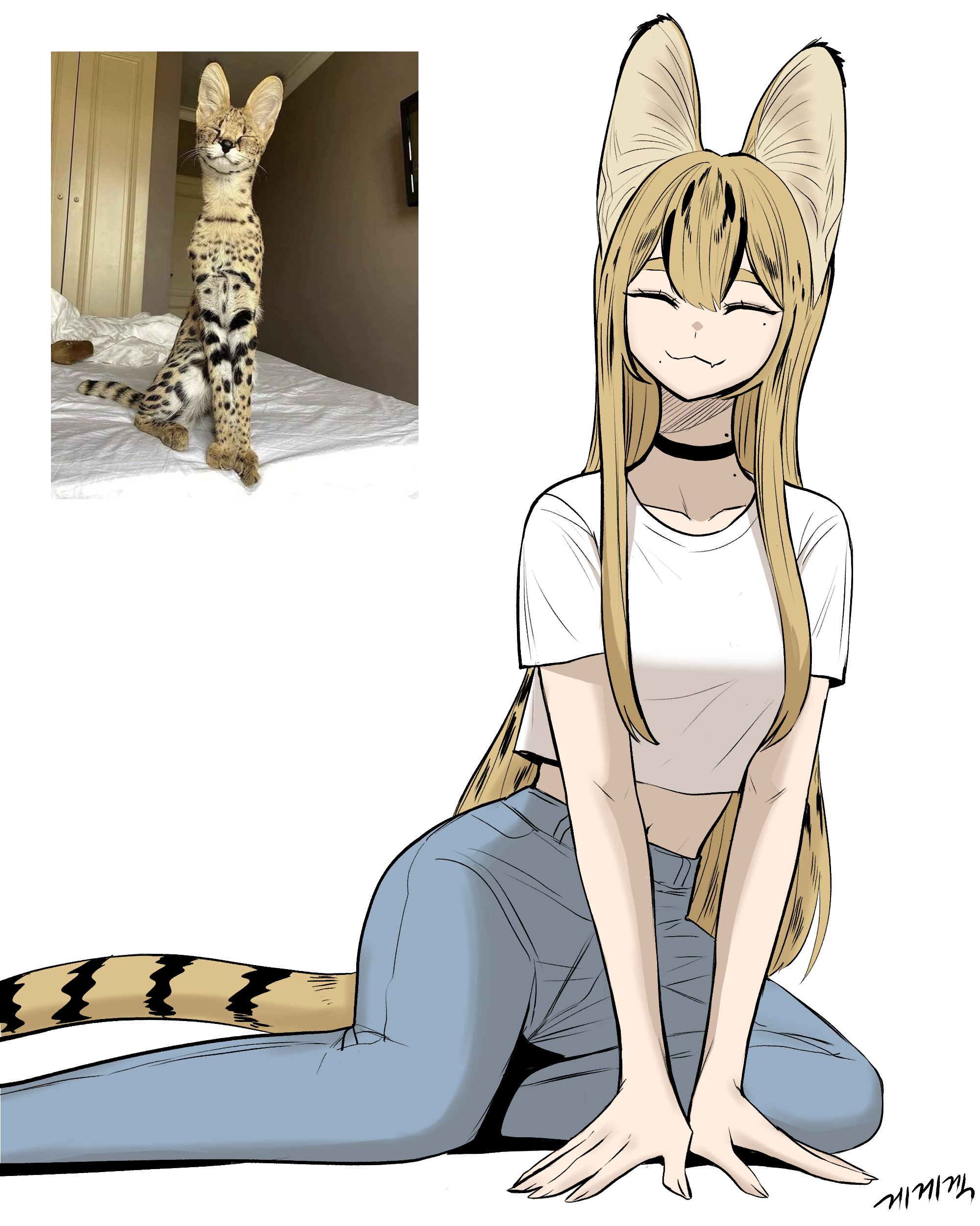 Continuation of the post “Humanization” - Art, Anime, Anime art, Humanization, Animal ears, Gegegekman, Tail, cat, Neko, Reply to post