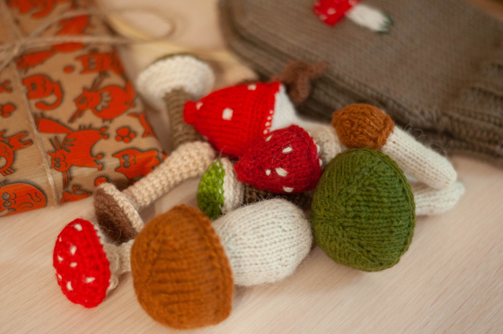 Handmade knitted decor - My, Wool toy, Decor, Interior, Needlework without process, Needlework, Handmade, Mushrooms, Knitting, Knitted toys, Crochet, Knitting