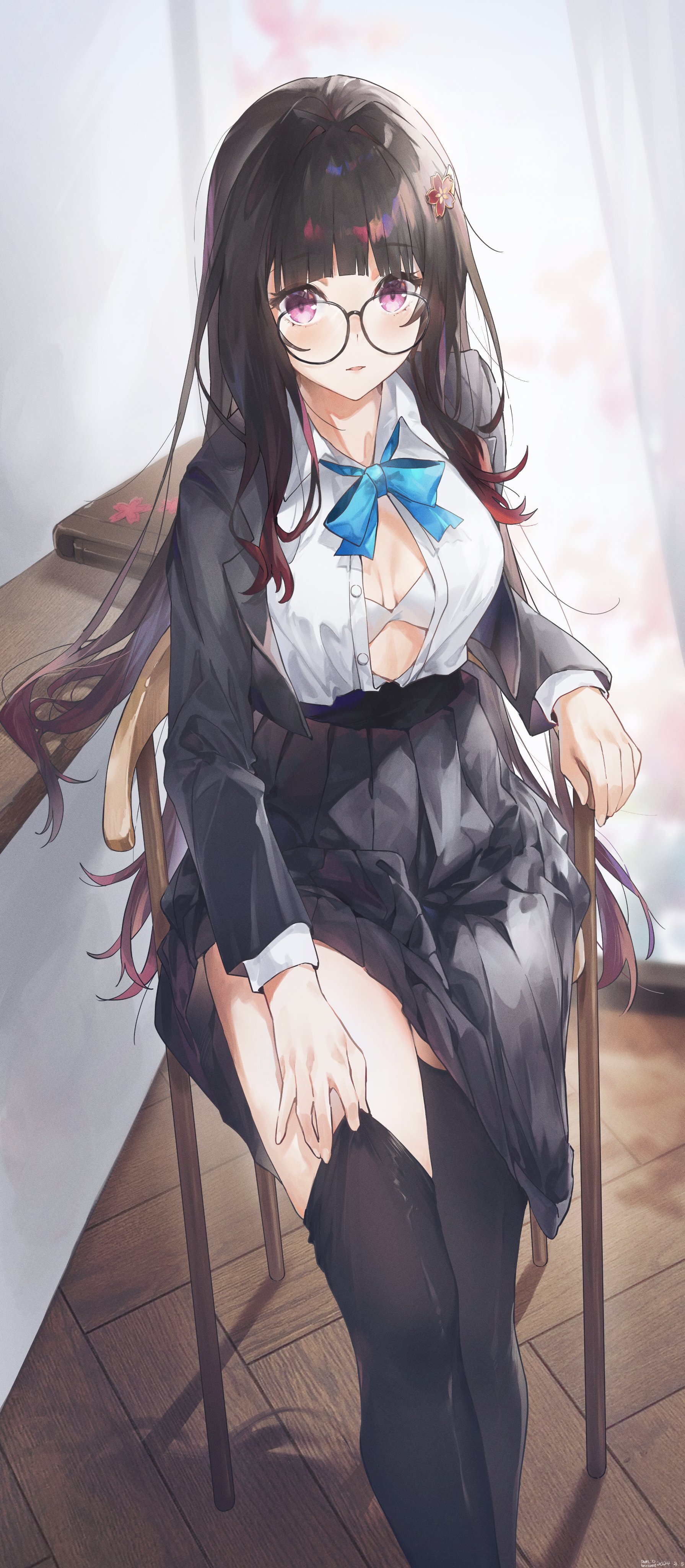 Hanabi - Anime art, Anime, Sparkle (Honkai: Star Rail), Honkai: Star Rail, Swkl, Glasses, Seifuku, Stockings, Longpost