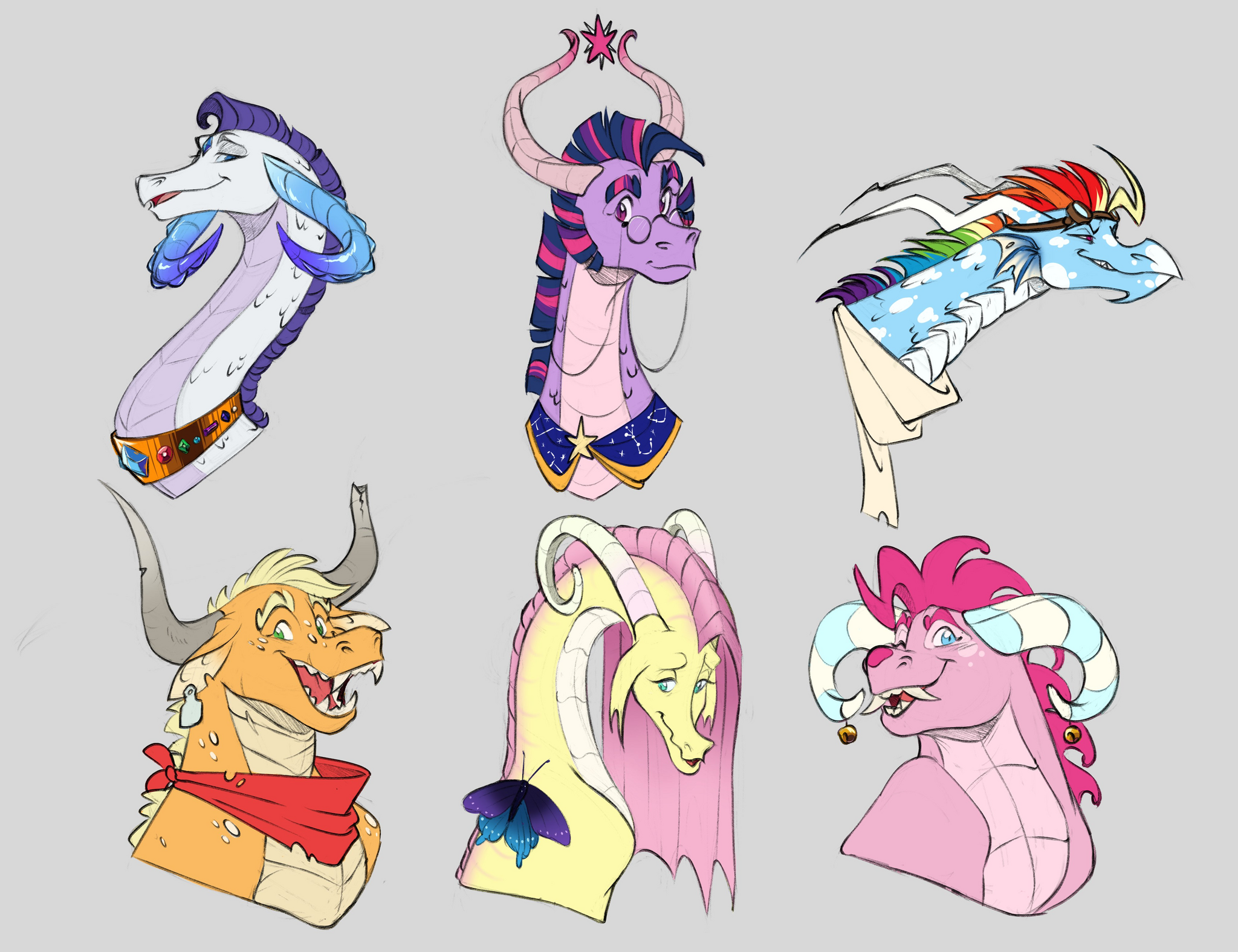 Одраконились - My Little Pony, Twilight sparkle, Rainbow Dash, Rarity, Fluttershy, Pinkie Pie, Applejack, Doodle-Mark