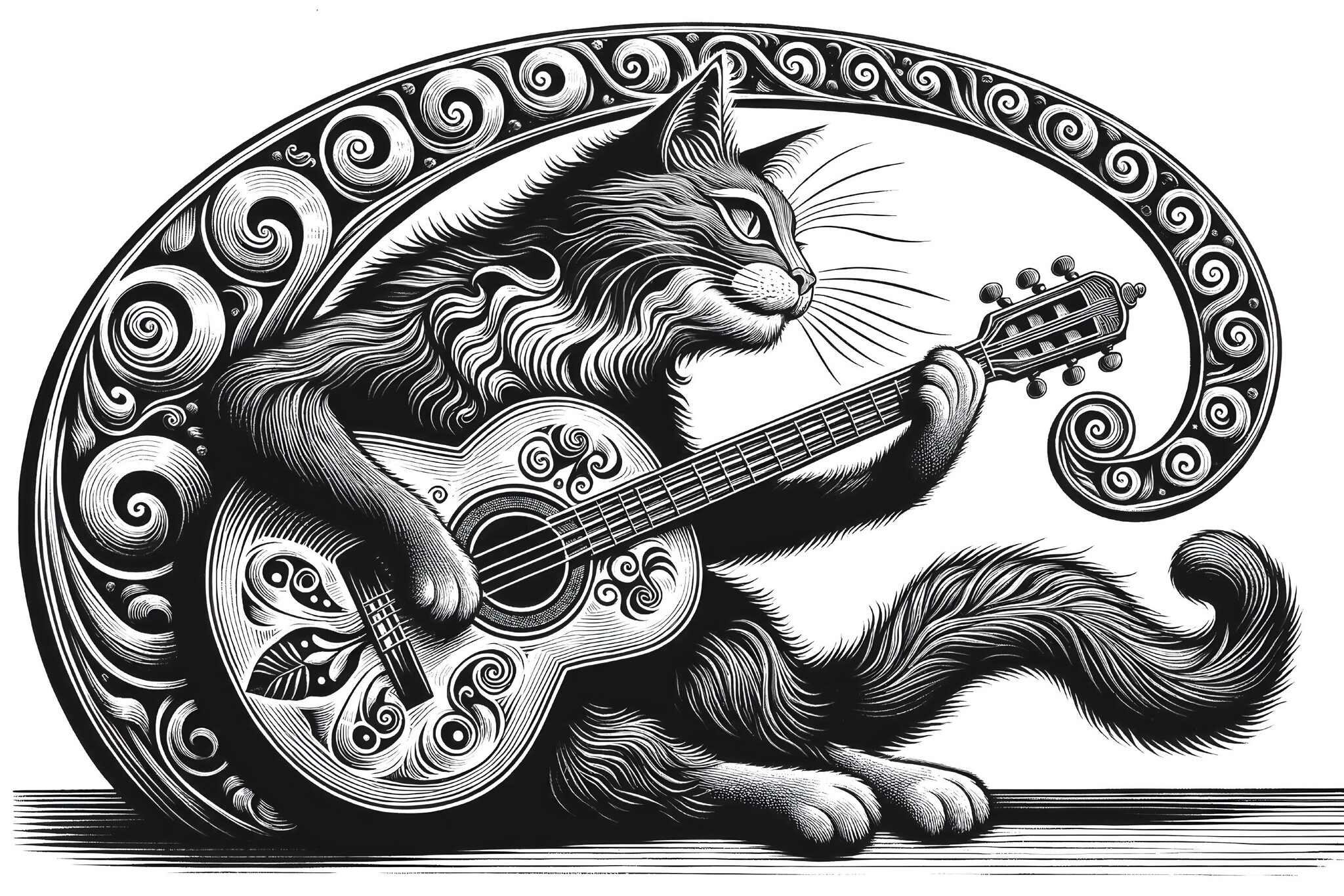 The Quirky Cat Guitarist: A Vintage Tale - Нейронные сети, Art, Neural network art, Another world, Digital drawing, cat