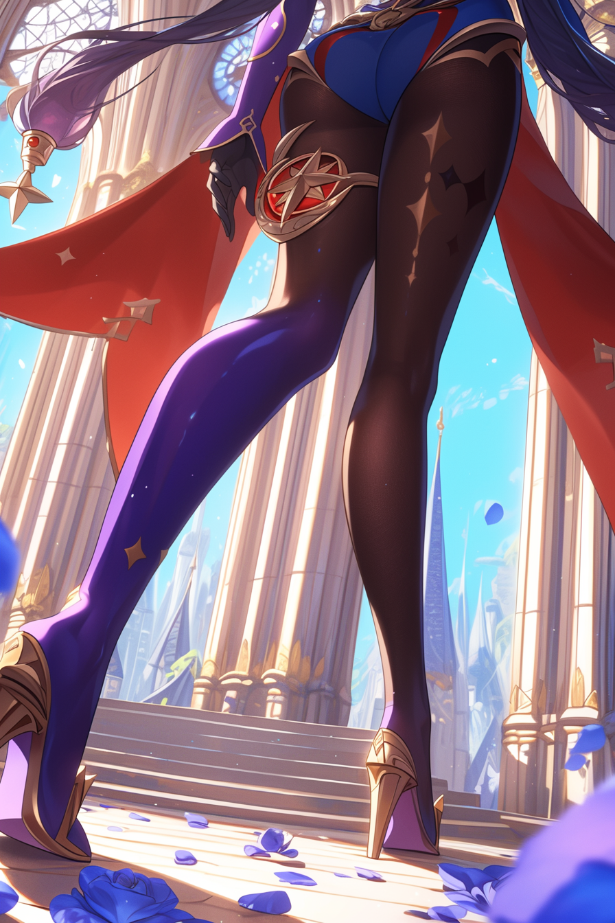 Mopanelnik - Genshin impact, Anime, Anime art, Pixiv, Neural network art, Booty, Hips, Legs, Tights, Mona (genshin impact), Mon(a)day, Longpost