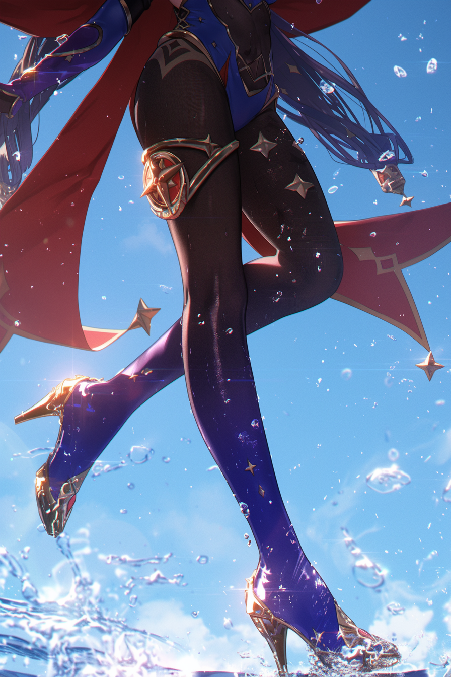 Mopanelnik - Genshin impact, Anime, Anime art, Pixiv, Neural network art, Booty, Hips, Legs, Tights, Mona (genshin impact), Mon(a)day, Longpost