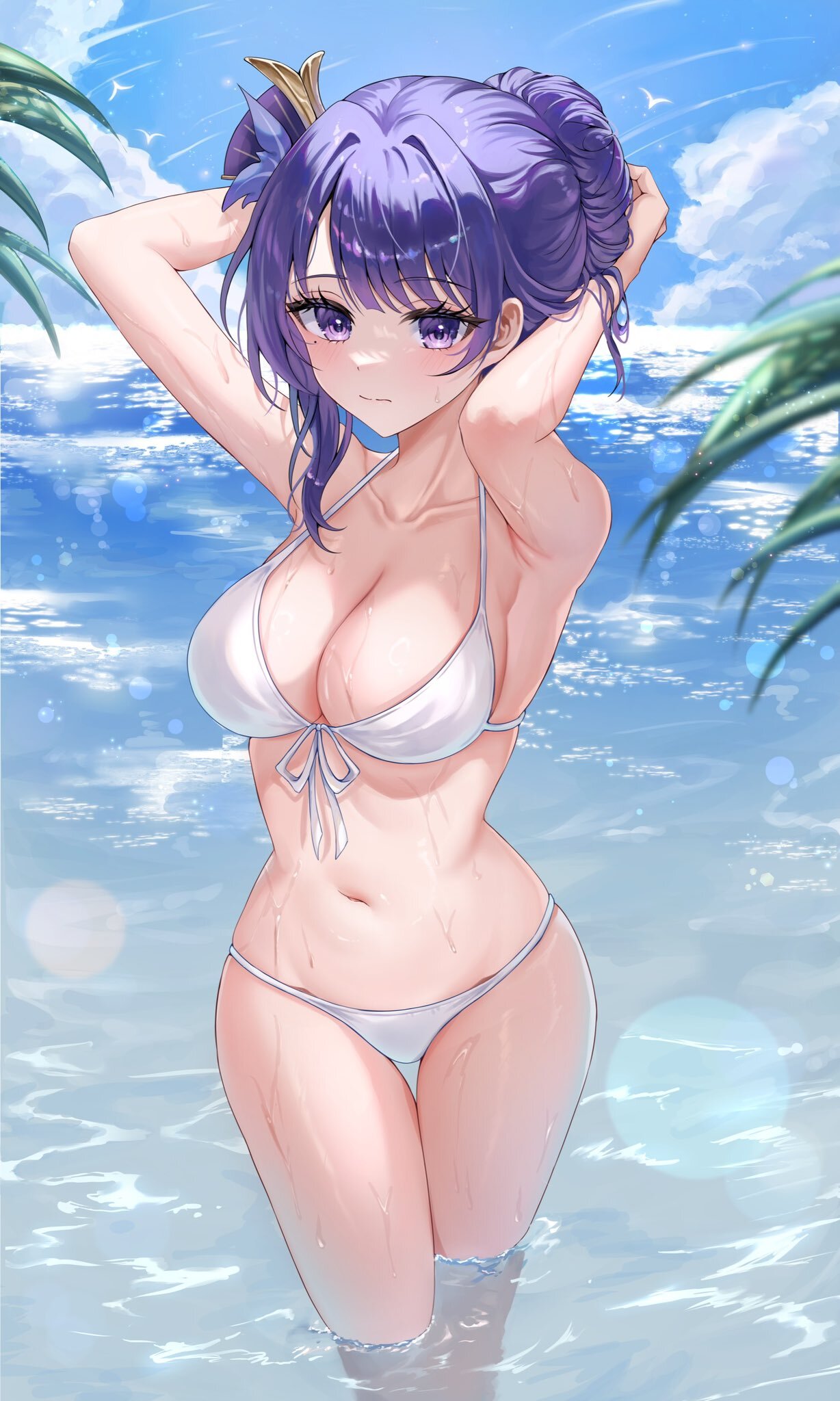 Ei - Anime art, Anime, Genshin impact, Raiden Shogun (Genshin Impact), Swimsuit, Sea, Twitter (link)