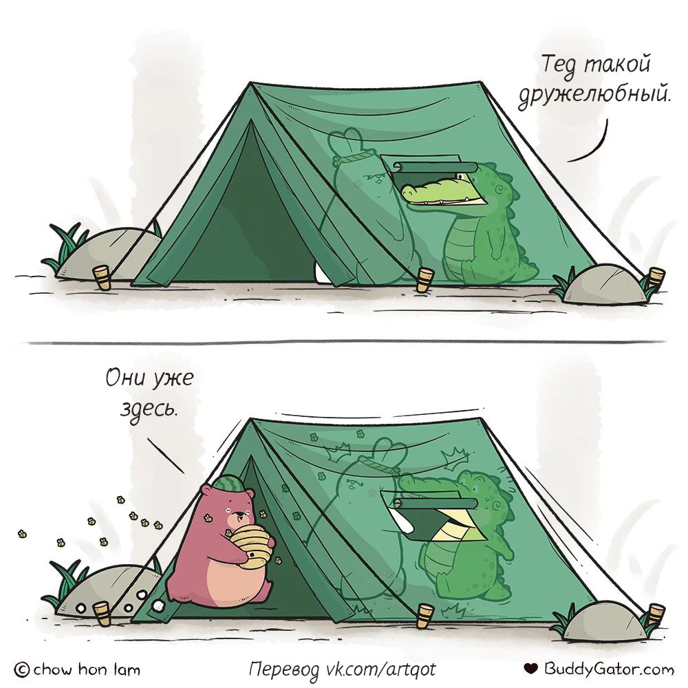 Friends - My, Comics, Translated by myself, Camping, Hike, Friends, Buddygator