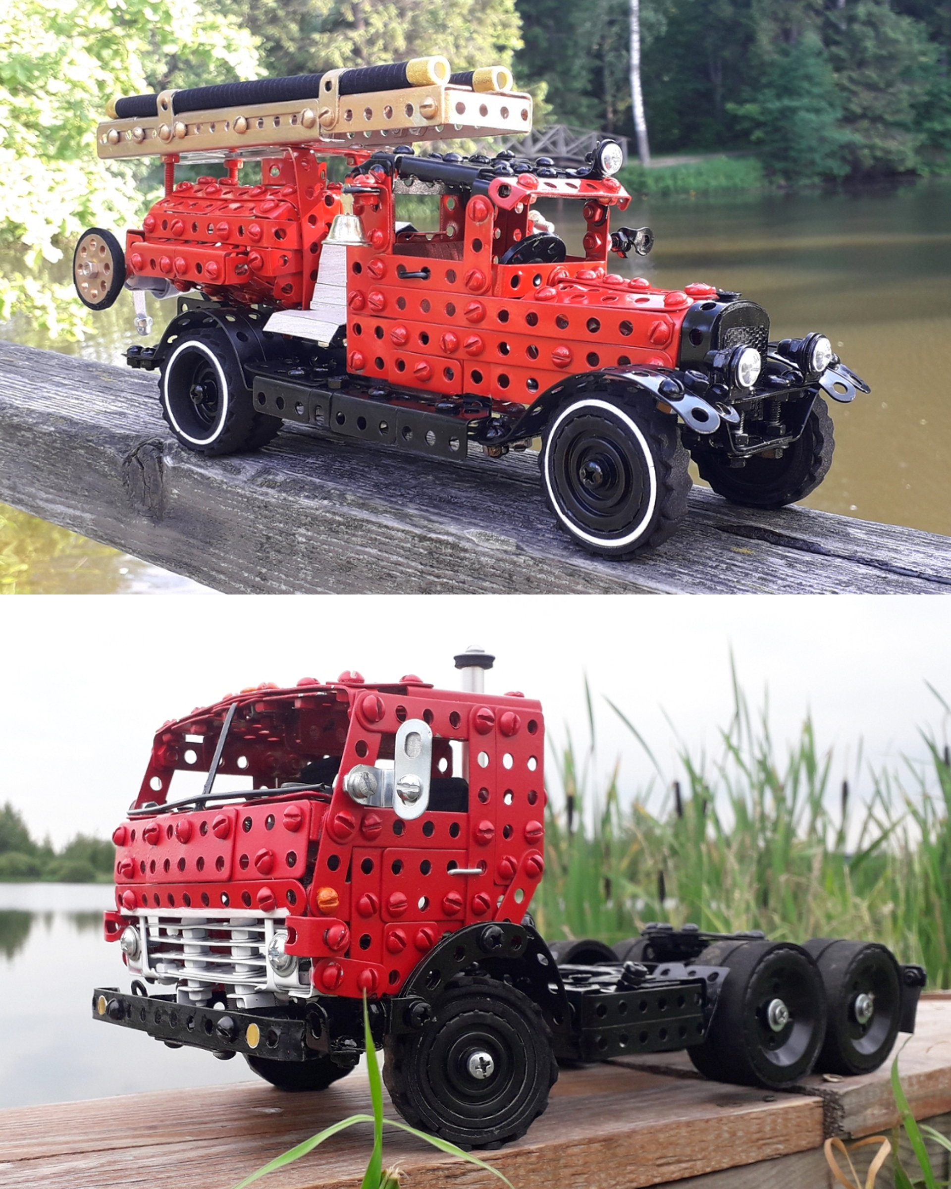 ZIS-5, KAMAZ-5410 made of metal construction kit, wire, rubber and cardboard - My, Kamaz, Firefighters, Truck, Retro car, Made in USSR, Modeling, Fire engine