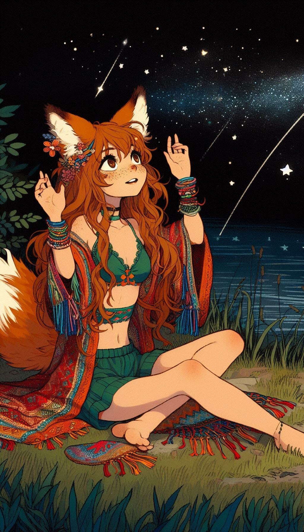 Chanterelles to your phone without registration and SMS - My, Neural network art, Нейронные сети, Art, Girls, Anime art, Anime, Original character, Kitsune, Animal ears, Tail, Ginger & White, Longpost