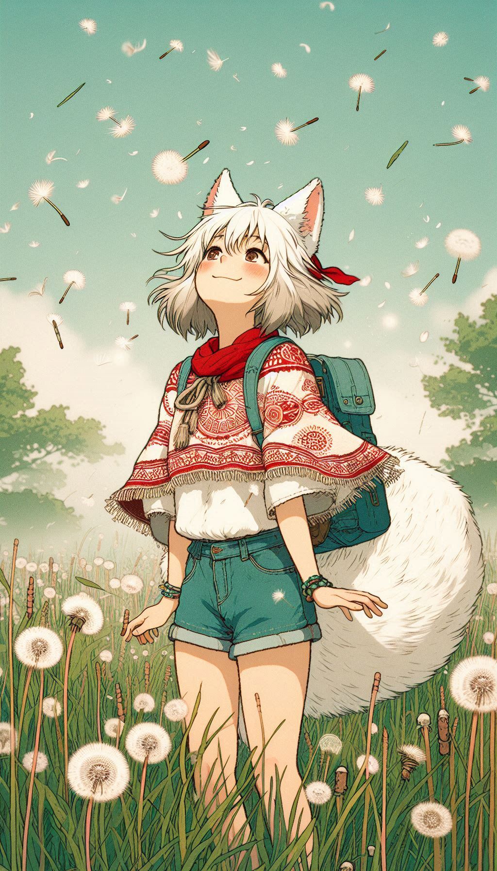 Chanterelles to your phone without registration and SMS - My, Neural network art, Нейронные сети, Art, Girls, Anime art, Anime, Original character, Kitsune, Animal ears, Tail, Ginger & White, Longpost