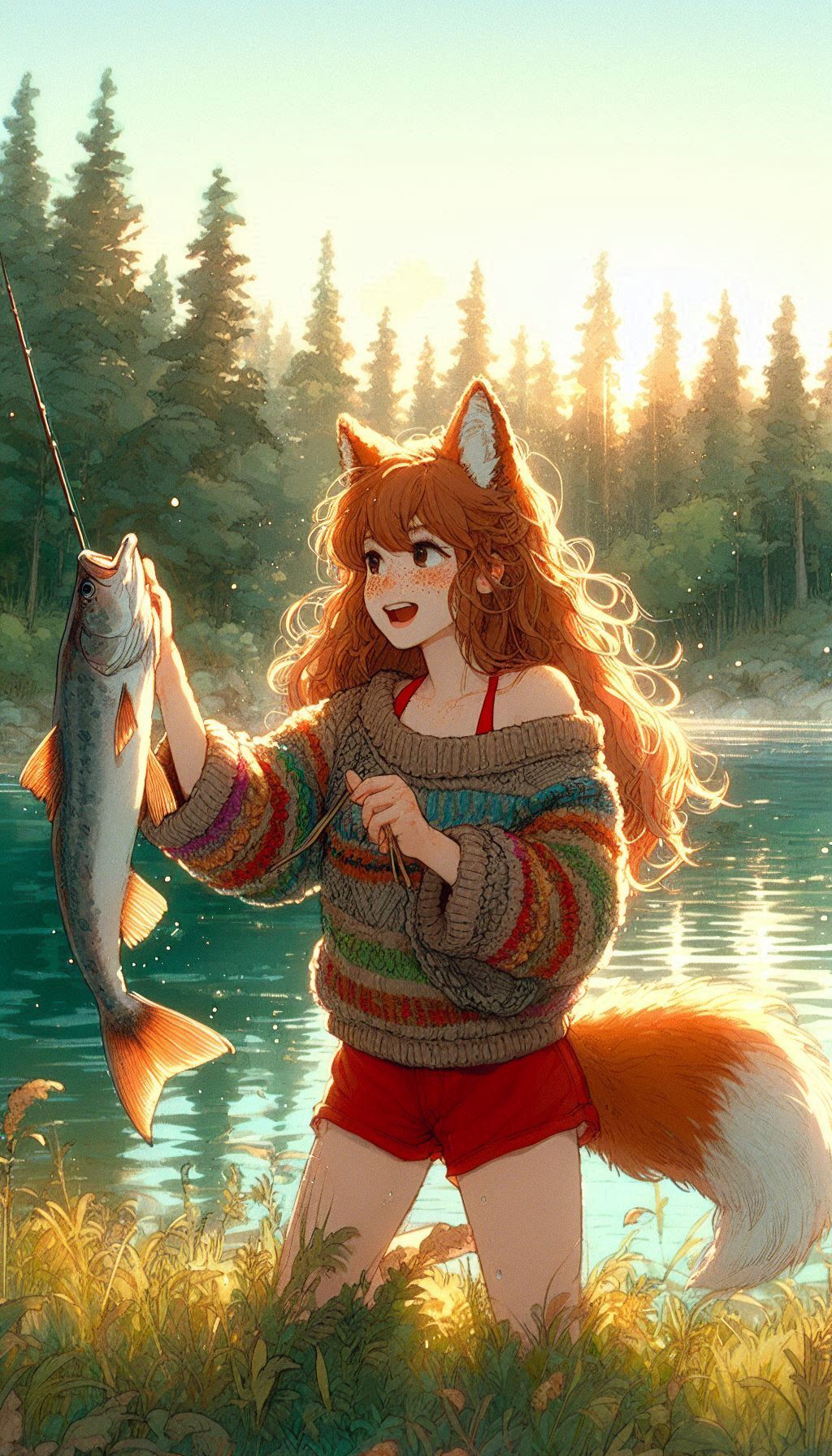 Chanterelles to your phone without registration and SMS - My, Neural network art, Нейронные сети, Art, Girls, Anime art, Anime, Original character, Kitsune, Animal ears, Tail, Ginger & White, Longpost