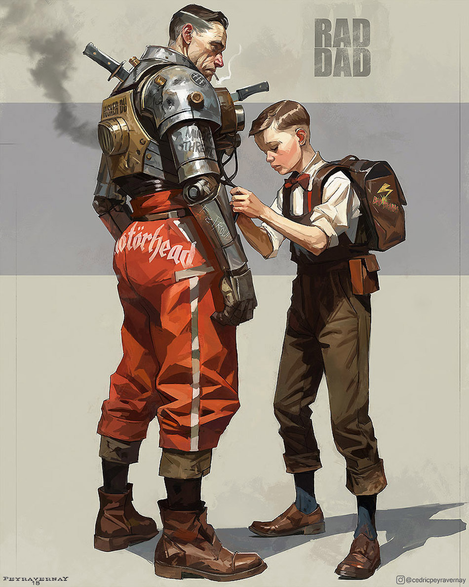 Father - Art, Drawing, Men, Children, Dieselpunk, Instagram (link)