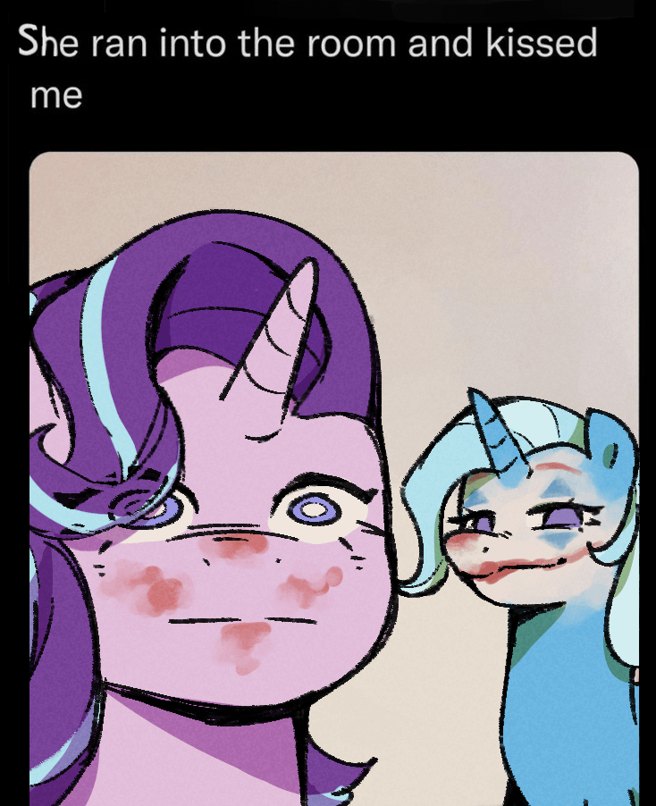 она вбежала в комнату и начала меня целовать - My Little Pony, Trixie, Starlight Glimmer, Шиппинг, MLP Lesbian