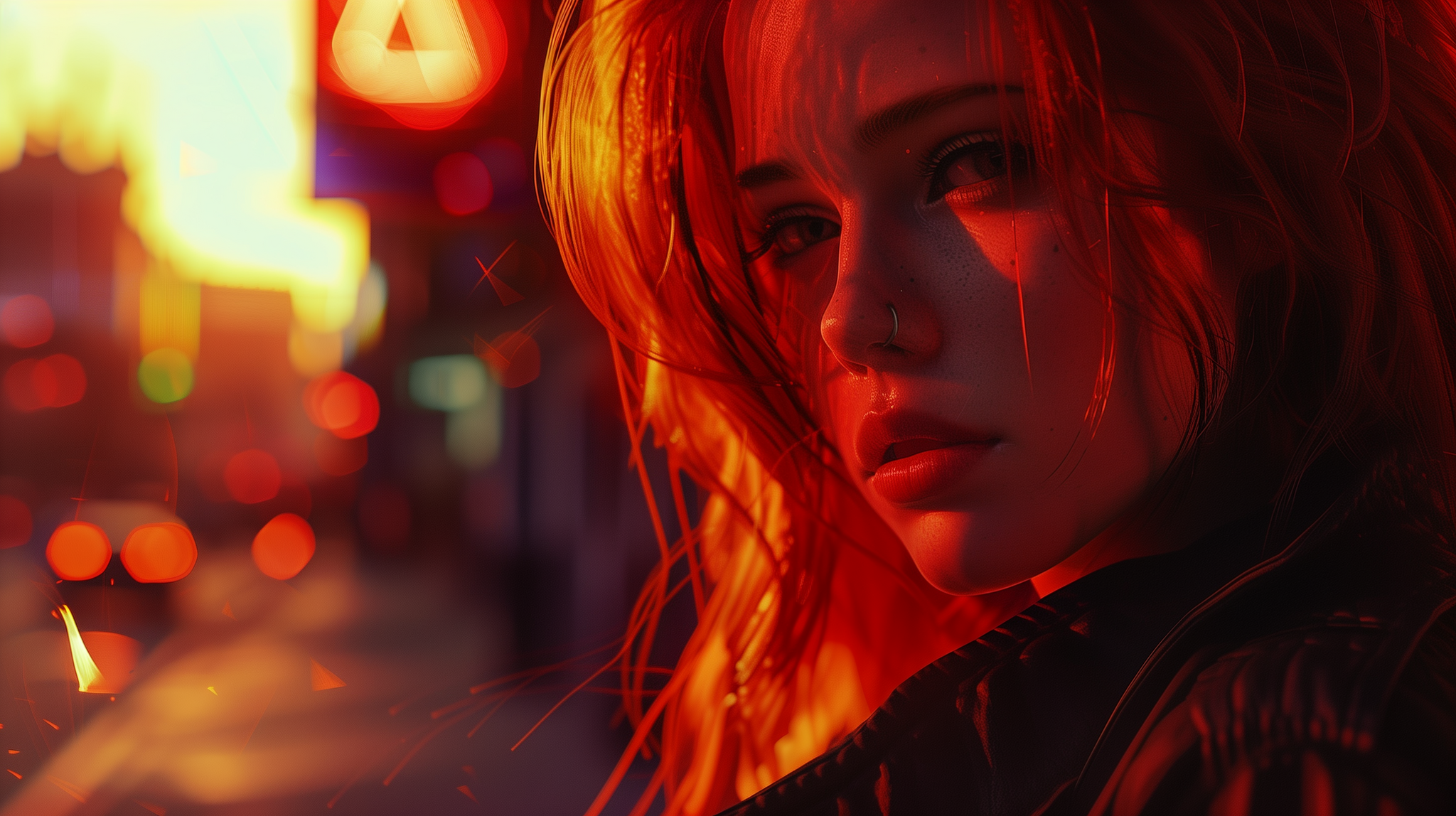 A little red for your feed - My, Neural network art, Girls, Redheads, Desktop wallpaper, Town, Sunset