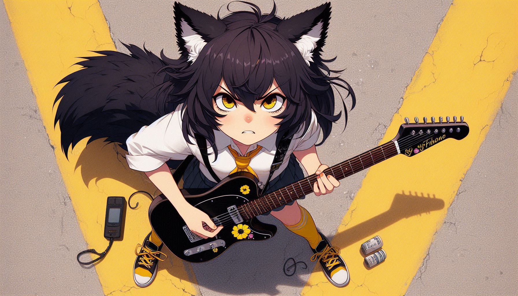 Rox Fox - new video 'I Got Banana Bomb!' - My, Neural network art, Нейронные сети, Girls, Art, Anime art, Anime, Original character, Kitsune, Animal ears, Tail, Rock, Metal, Clip, Ginger & White, Longpost