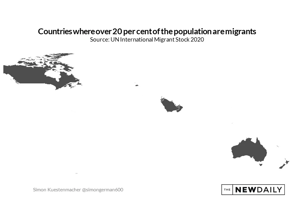 Карта стран, где более 20% населения мигранты - Карты, Статистика, Мигранты