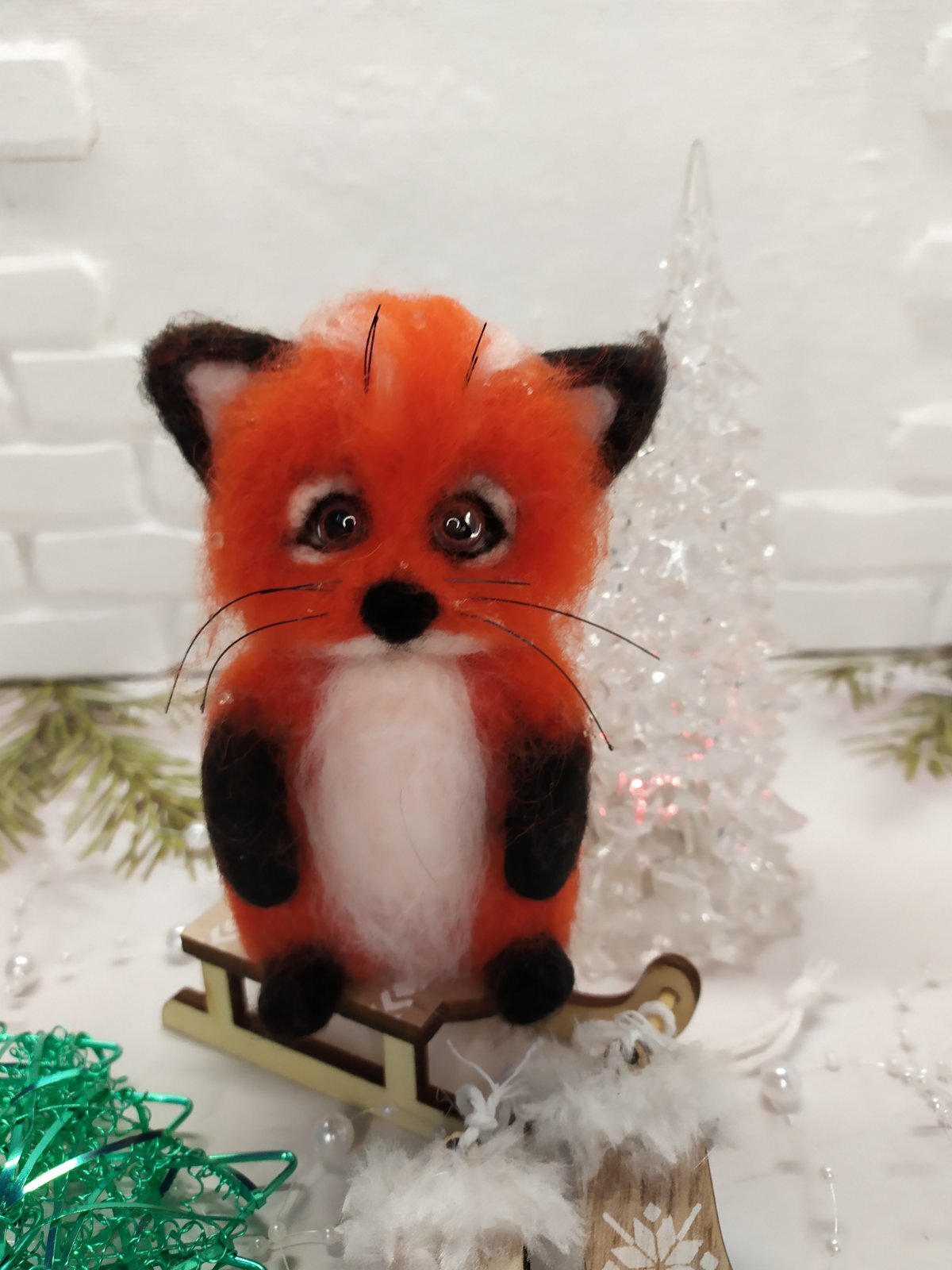 Little fox in raindrops - My, Author's toy, Wool toy, Dry felting, Longpost