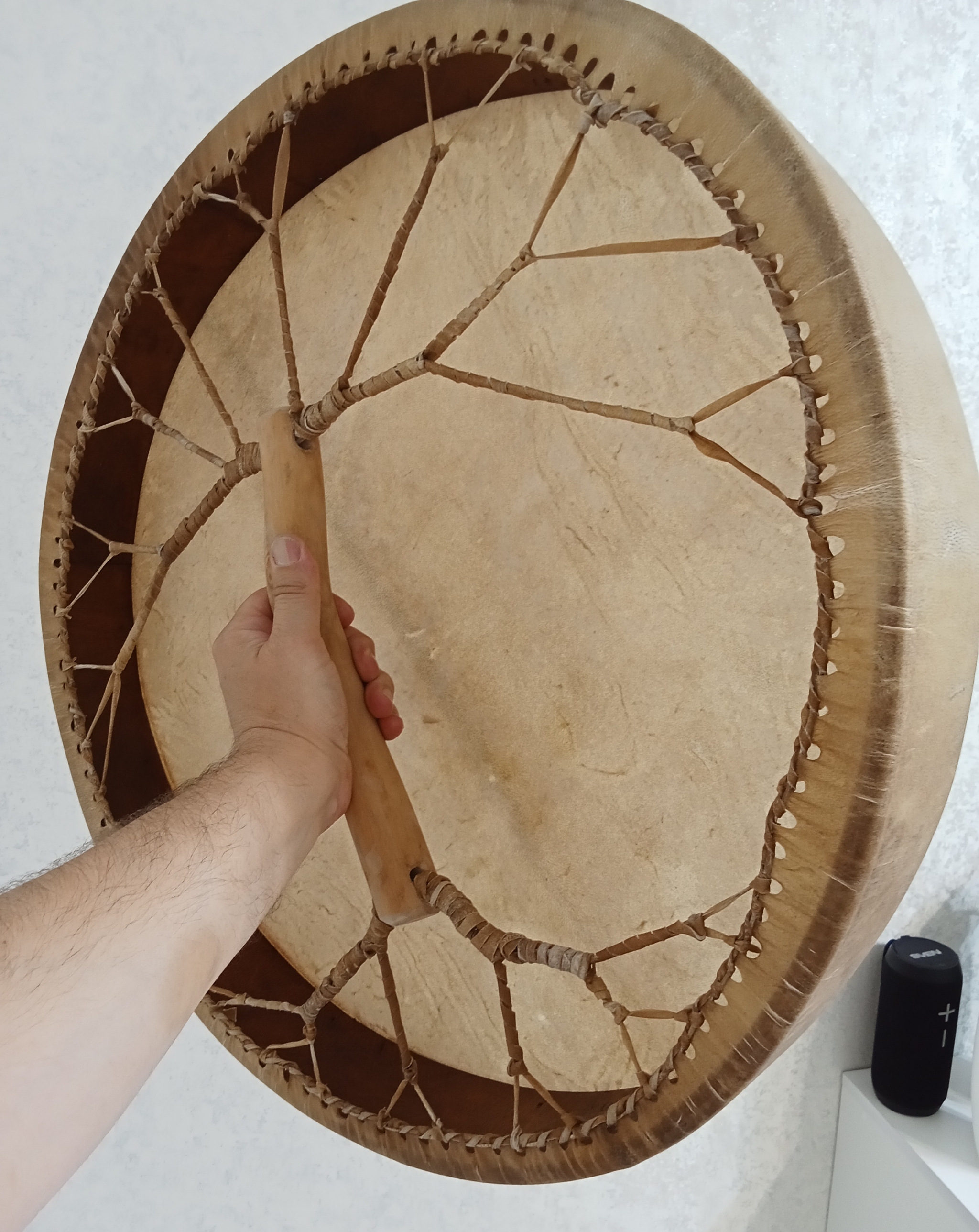 The first tambourine is lumpy) - My, Tambourine, Leather products, Wood products, Natural leather, Hobby, Error, Longpost, Needlework without process