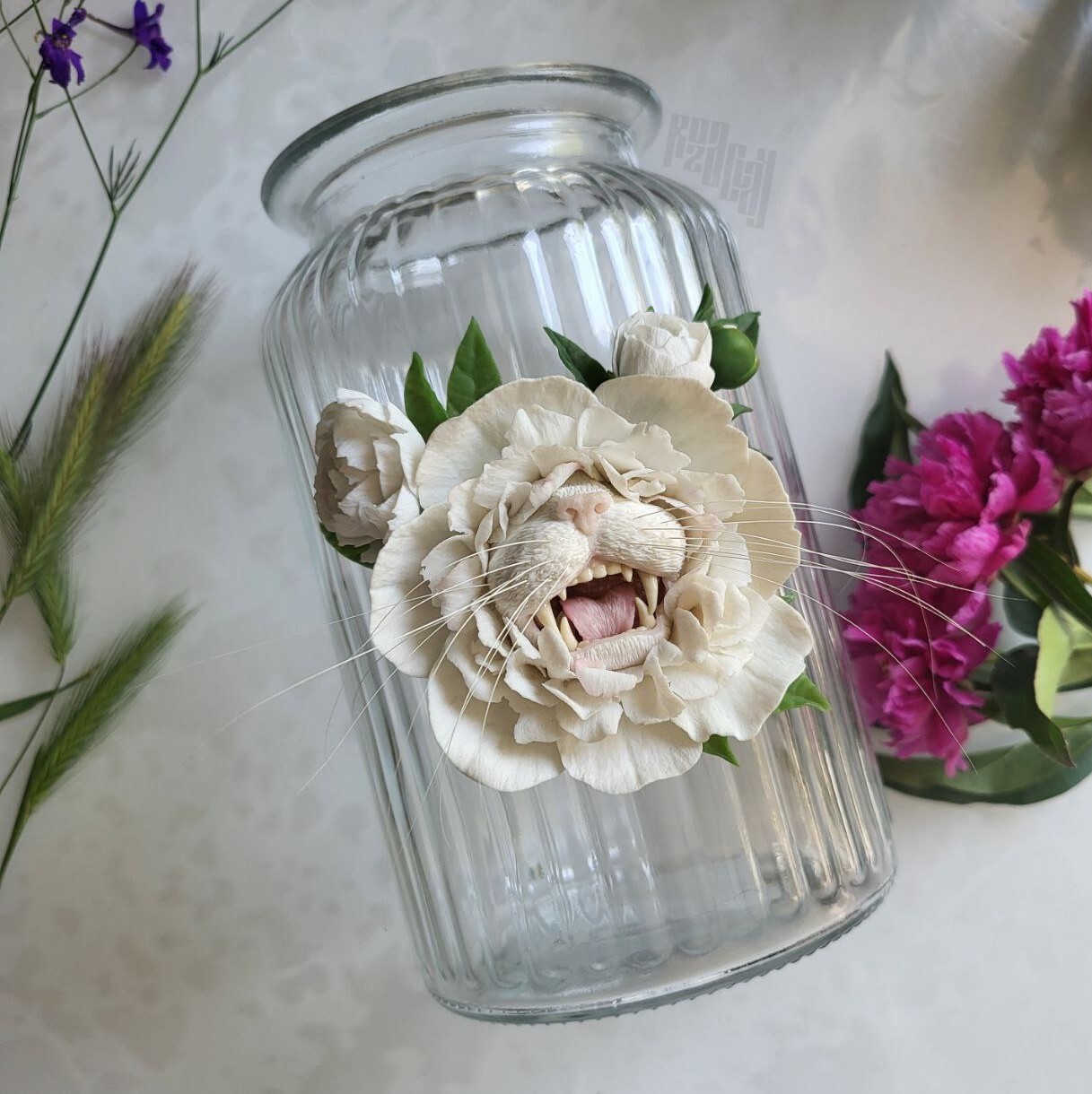 Vase with cat flower - My, Polymer clay, Needlework without process, Лепка, Decor, Needlework, Vase, cat, Handmade, Friday tag is mine, Longpost